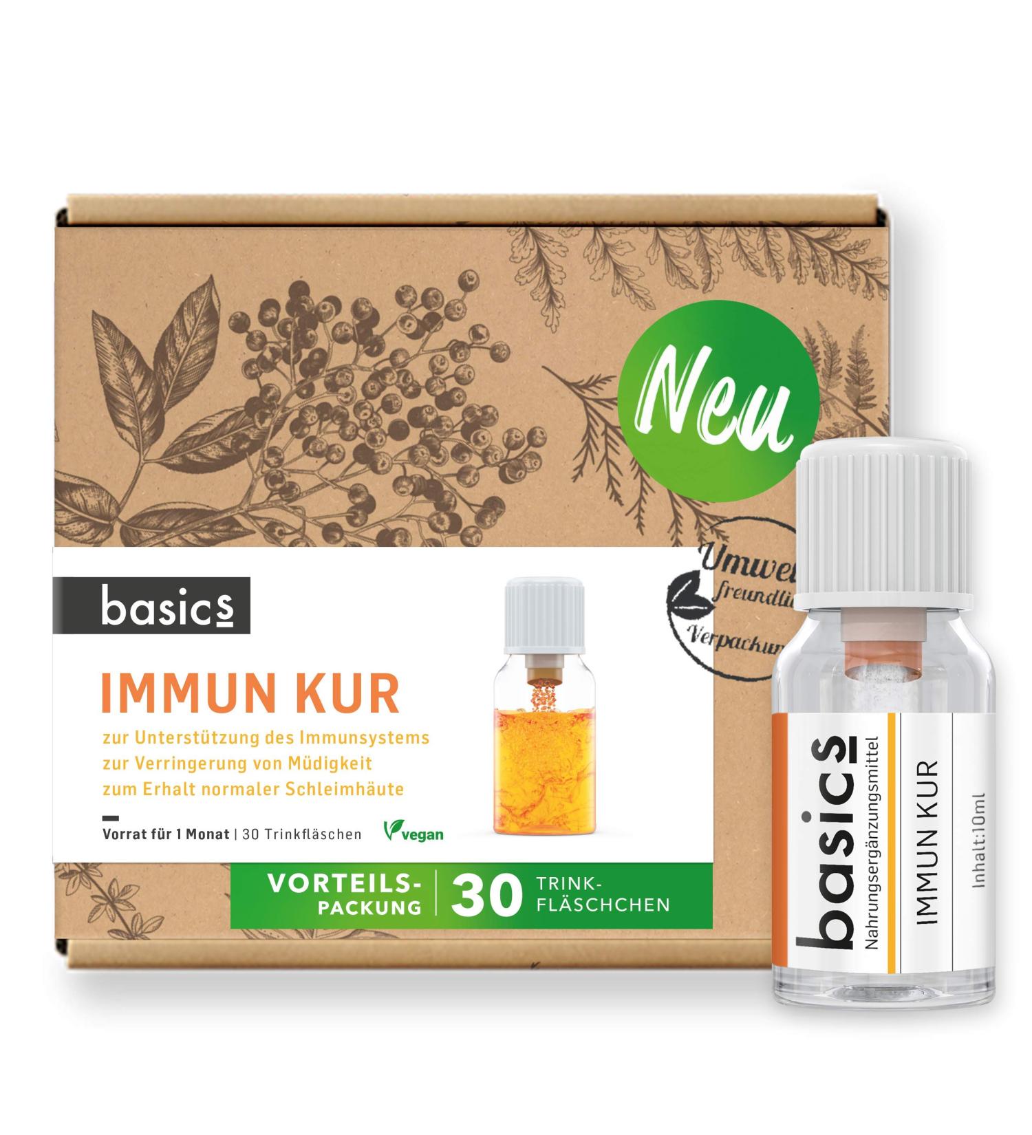 Basics Immune Cure Monthly - 30 x 10ml Vegan Vials | High Dose 15x Vitamin Complex & Minerals for Immune Support & Energy Metabolism - Buy Online on GoSupps.com