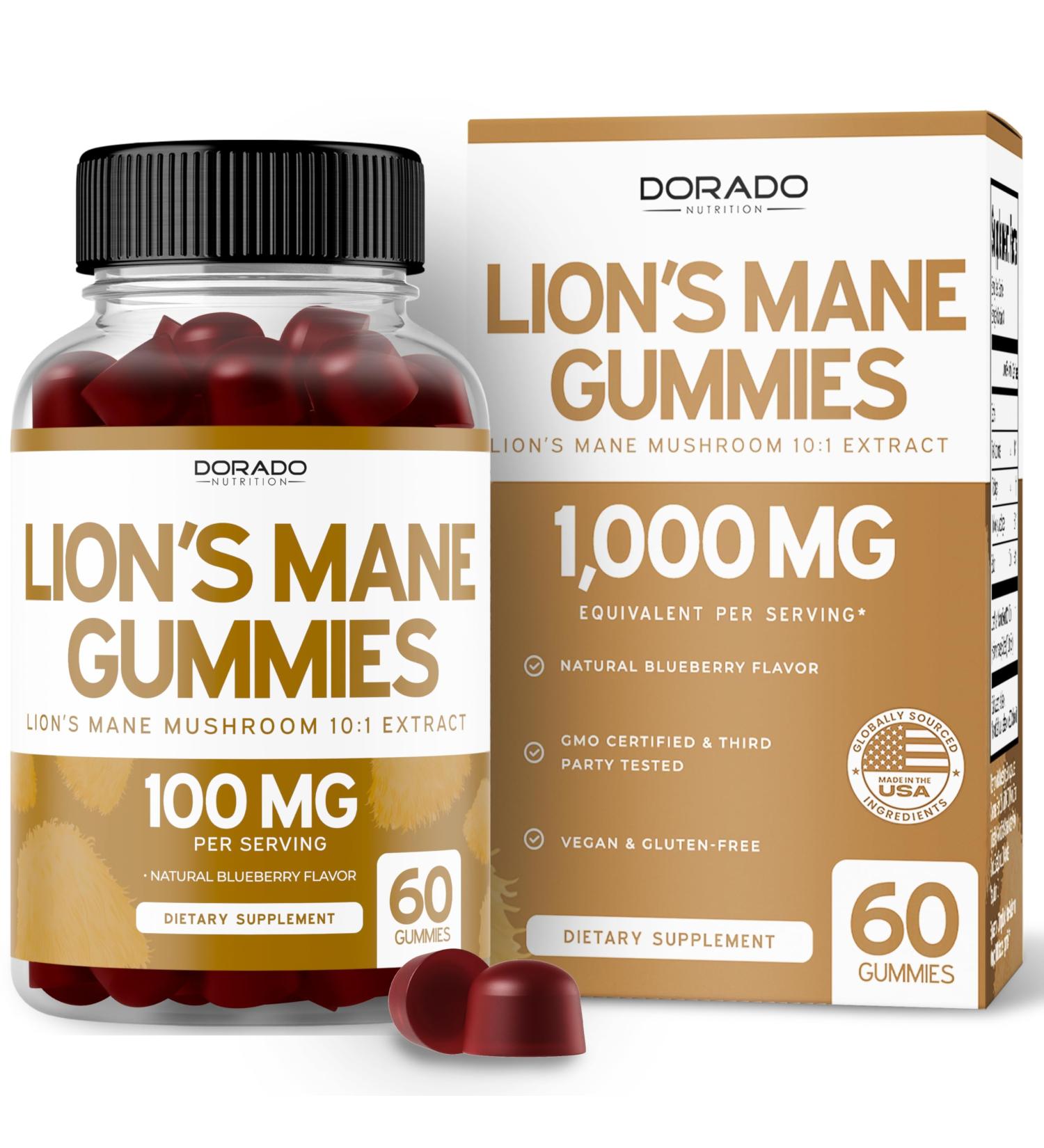 Lions Mane Mushroom Gummies (60 Count) Focus Gummies & Brain Mushroom Supplement for Adults - Delicious Blueberry Flavor - Premium Lions Mane Supplement - Third Party Tested Vegan Safe & USA Made - Buy Online on GoSupps.com