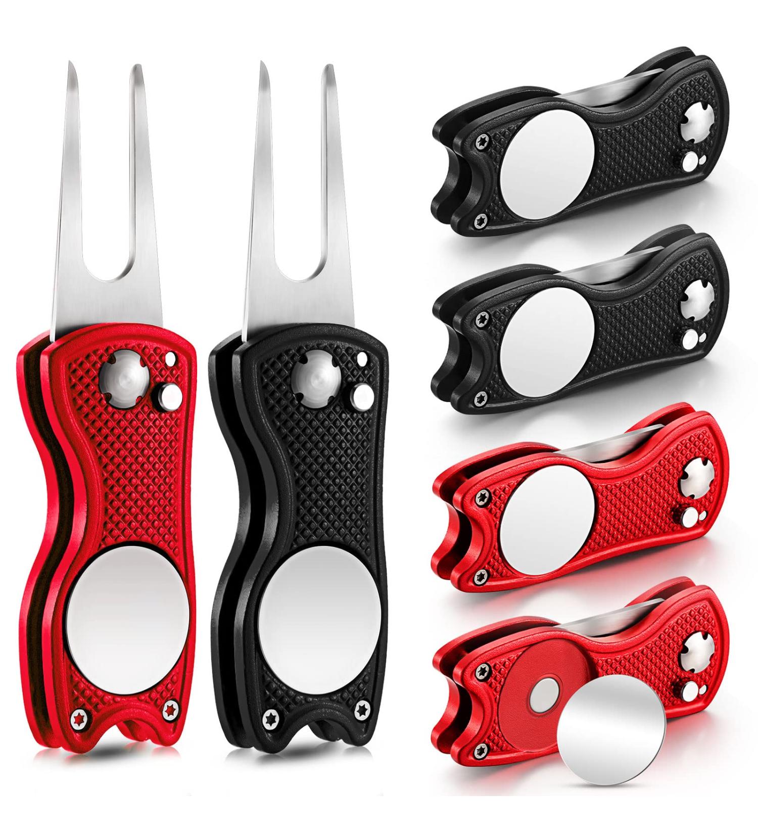 6-Pack Stainless Steel Foldable Golf Divot Tool with Magnetic Ball Marker - Black/Red - Buy Online on GoSupps.com
