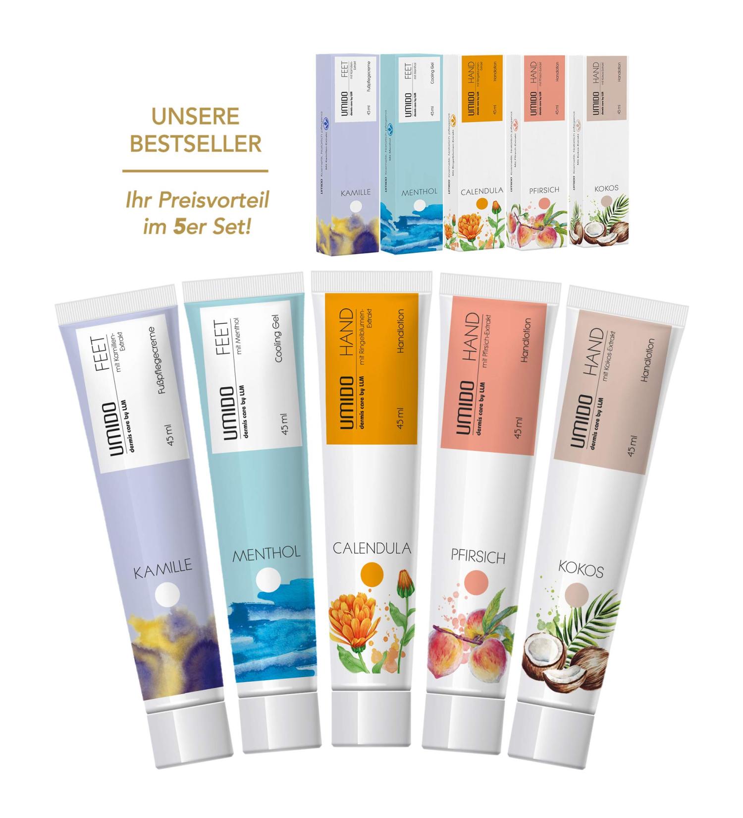 Umido 5-Piece Cosmetics Set | Foot Cream Cooling Gel & Hand Lotions | International Shipping - Buy Online on GoSupps.com