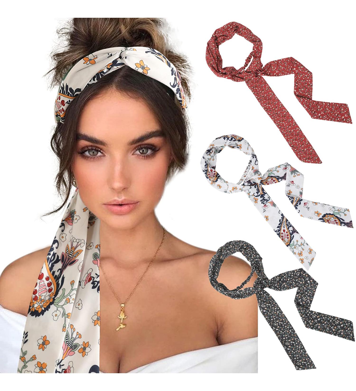 3PCS Chiffon Twist Knotted Headbands for Women with Long Thick Hair - Navy Red White Head Wraps for Non Slip Style - Buy Online on GoSupps.com