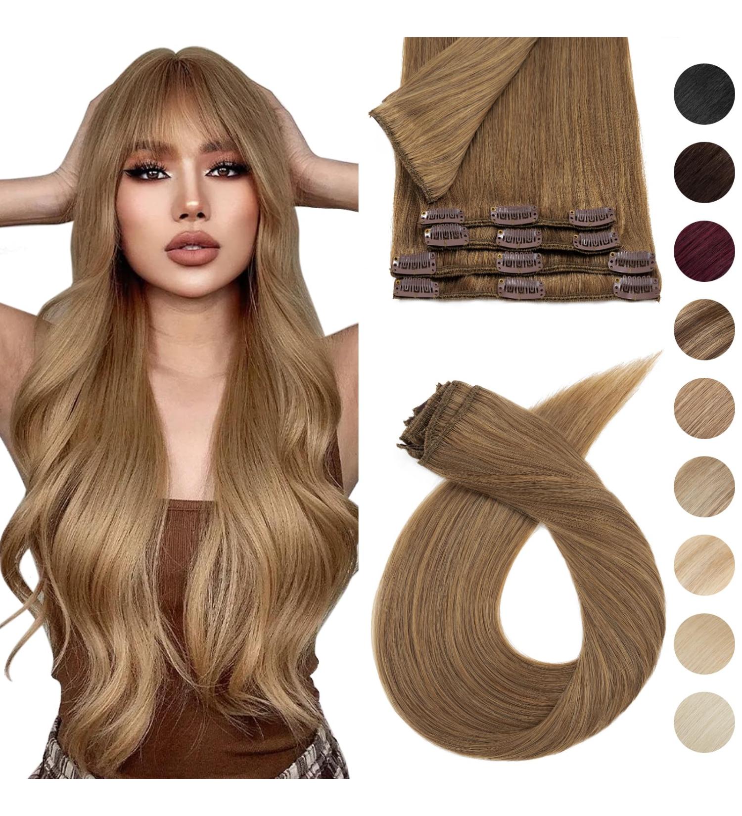 Silk-Co Clip-In Extensions | Real Remy Hair Brown 8 Tresses 18 Clips 80g - Light Brown 33cm - Buy Online on GoSupps.com