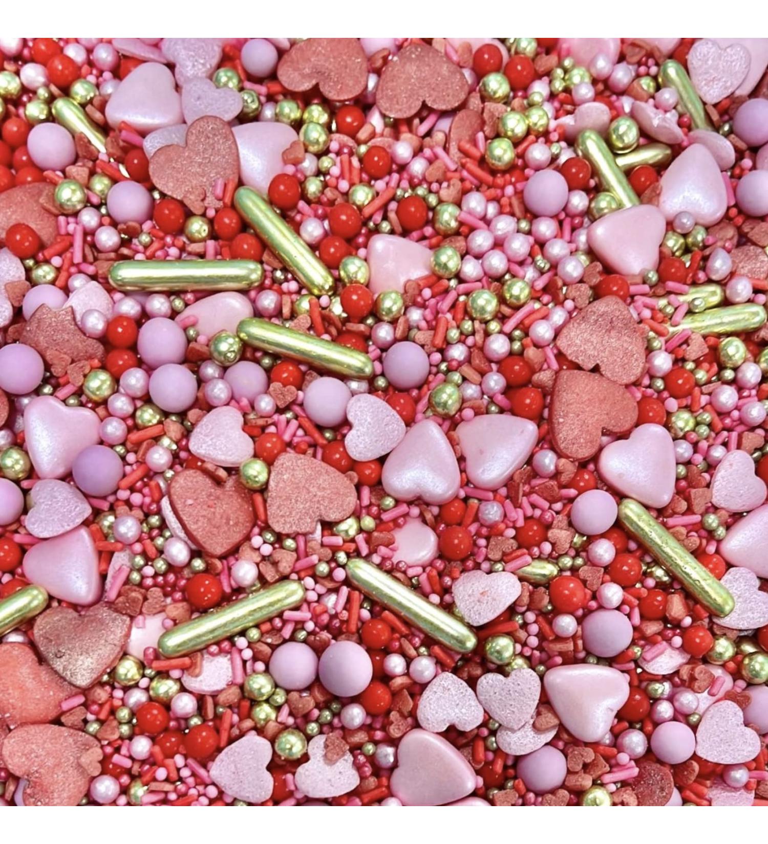 Valentines Red gold pink Hearts Metallic Sprinkles for cupcake cake toppers pearls balls 100s and 1000s Anniversary love wedding decoration cake cupcake topper Cupid Cutie