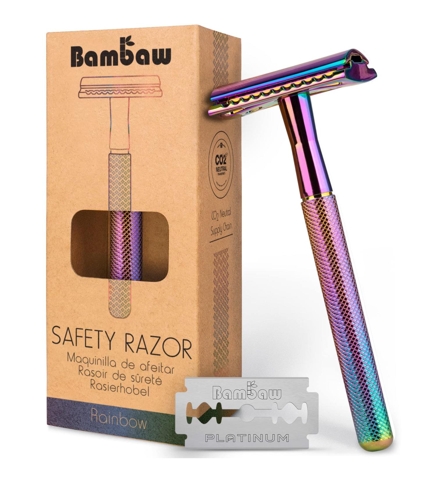 Eco-Friendly Double Edge Metal Razors for Men & Women | Classic Zero Waste Shaving | Bambaw Rainbow Colors - Buy Online on GoSupps.com