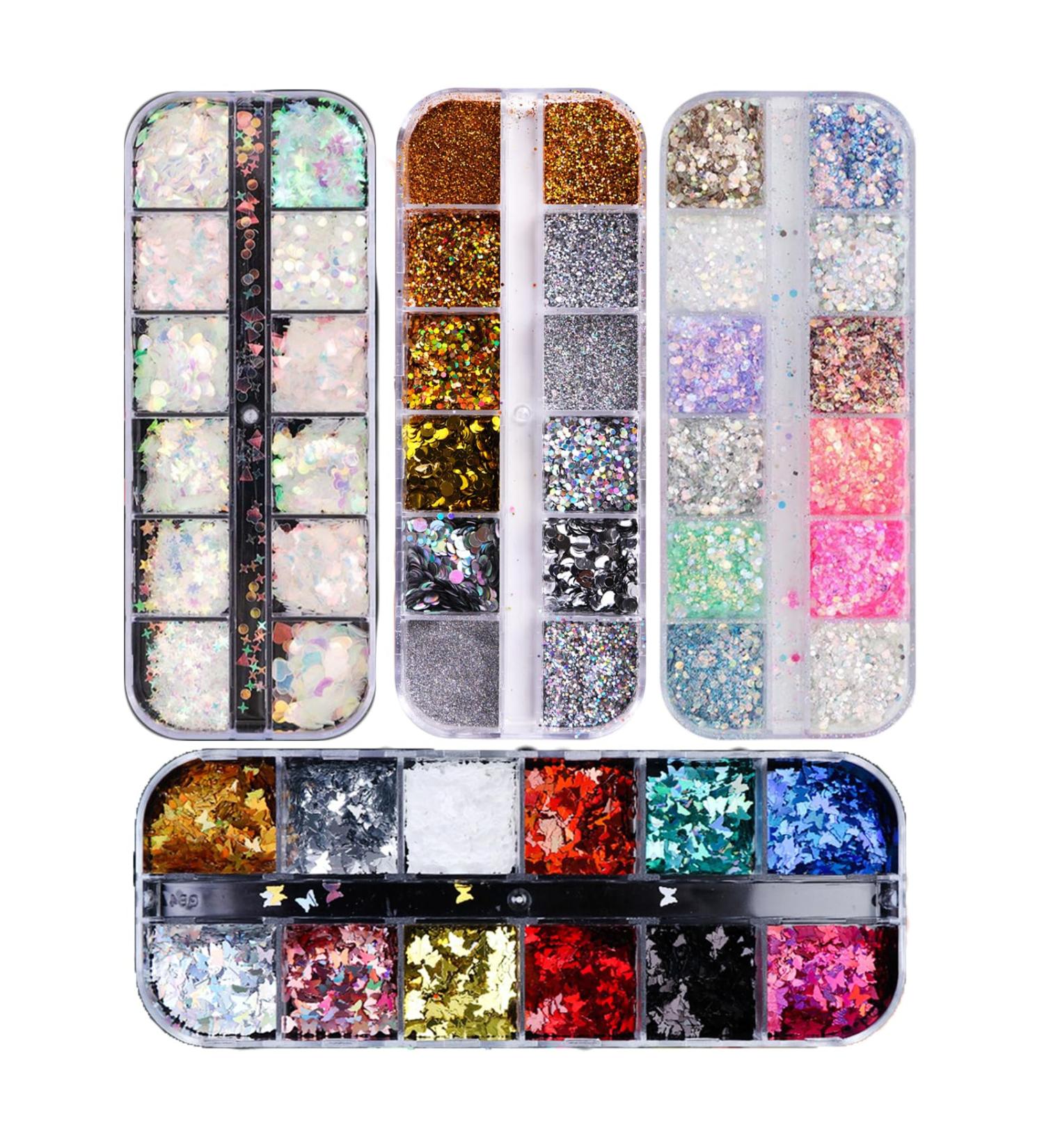 48 Color Nail Seedlettes Glitter & Rhinestone Art - DIY 3D Nail Stickers for Face & Body Decoration (4 Boxes) - Buy Online on GoSupps.com