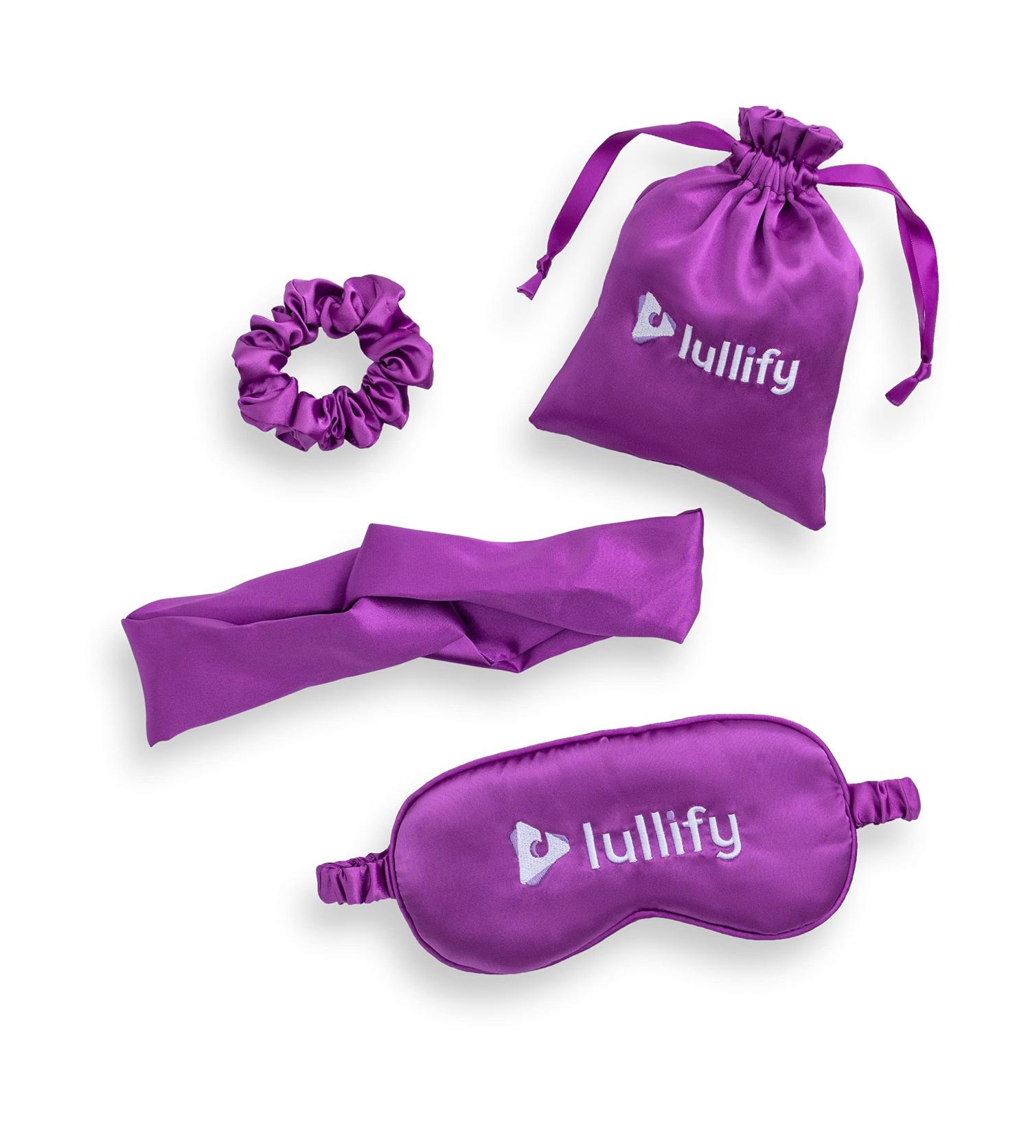 Lullify Silk Sleeping Mask and Travel Kit with Headband and Scrunchie for Healthy Natural Sleep Anywhere - Buy Online on GoSupps.com