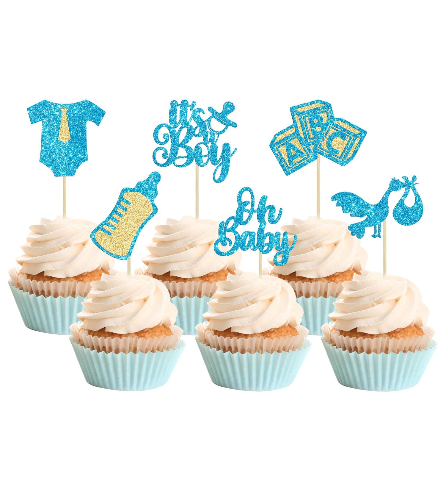 Gyufise 24Pcs Baby Shower Oh Baby Cupcake Toppers It's a Boy Cupcake Picks Glitter Tie Onesie Baby Bottle Cake Picks Decorations for Gender Reveal Baby Shower Boys Birthday Party Supplies Blue Boy Blue-1 - Buy Online on GoSupps.com