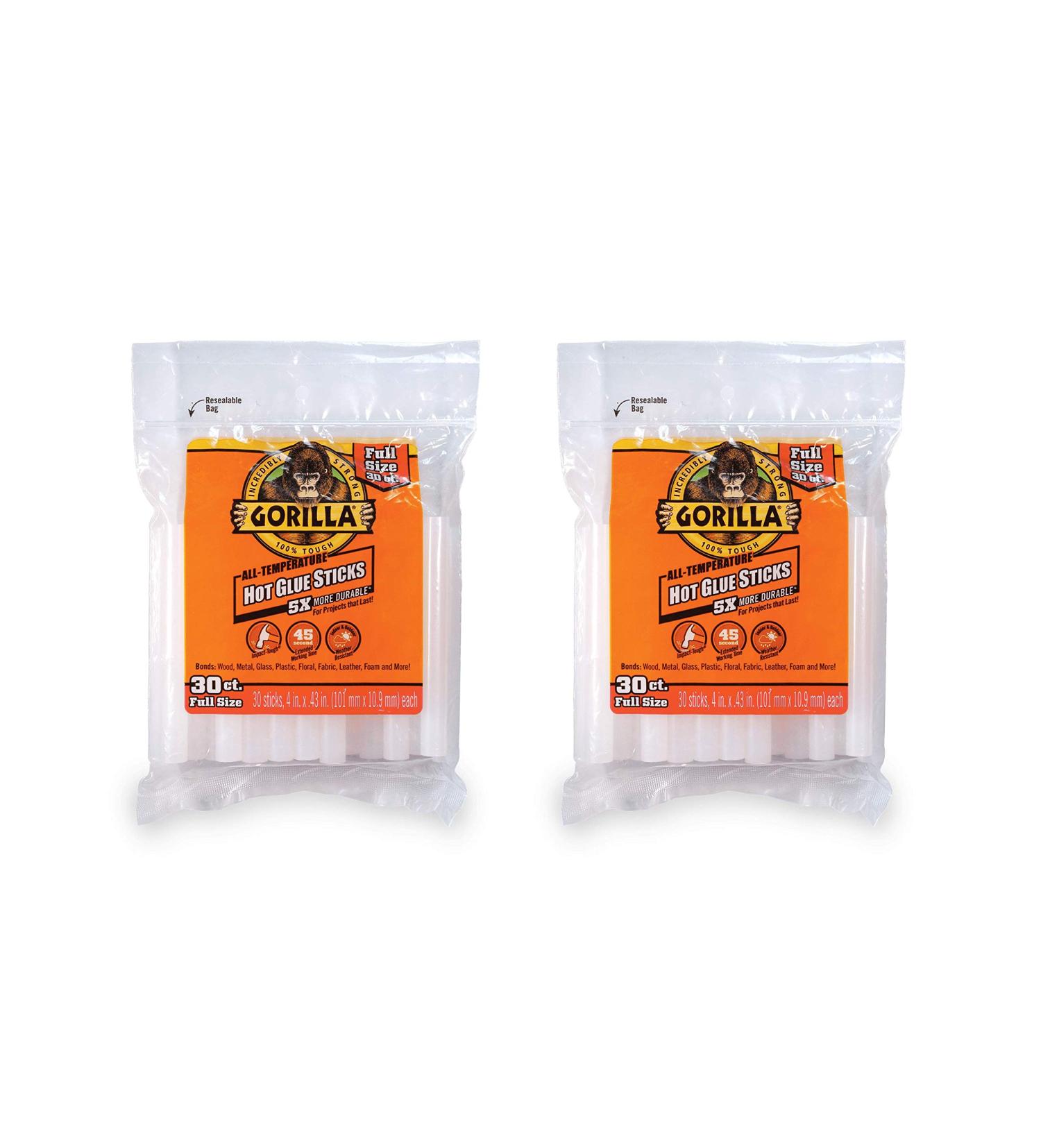 Gorilla Hot Glue Sticks  Full Size  4" Long x .43" Diameter  30 Count  Clear  (Pack of 2) - Buy Online on GoSupps.com