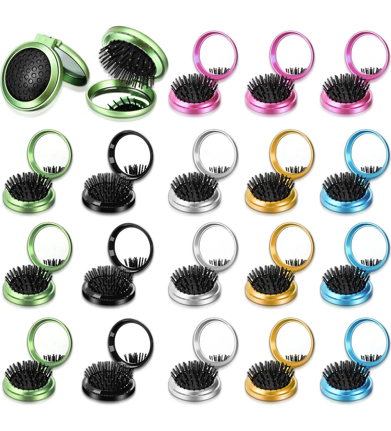 18 Pieces Folding Mirror Hair Combs Travel Mini Pocket Brush Set - Yellow Green Silver Purple - Portable Combs with Mirrors for Travel Car Purse Bag - Buy Online on GoSupps.com