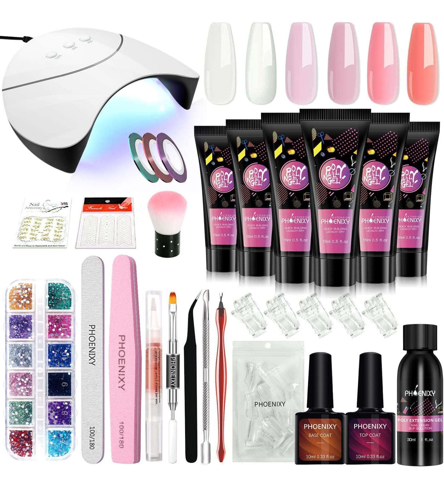 Phoenixy Poly Nail Gel Kit with Lamp - 6 Colours Poly Extension Gel Starter Set for Women - Buy Online on GoSupps.com