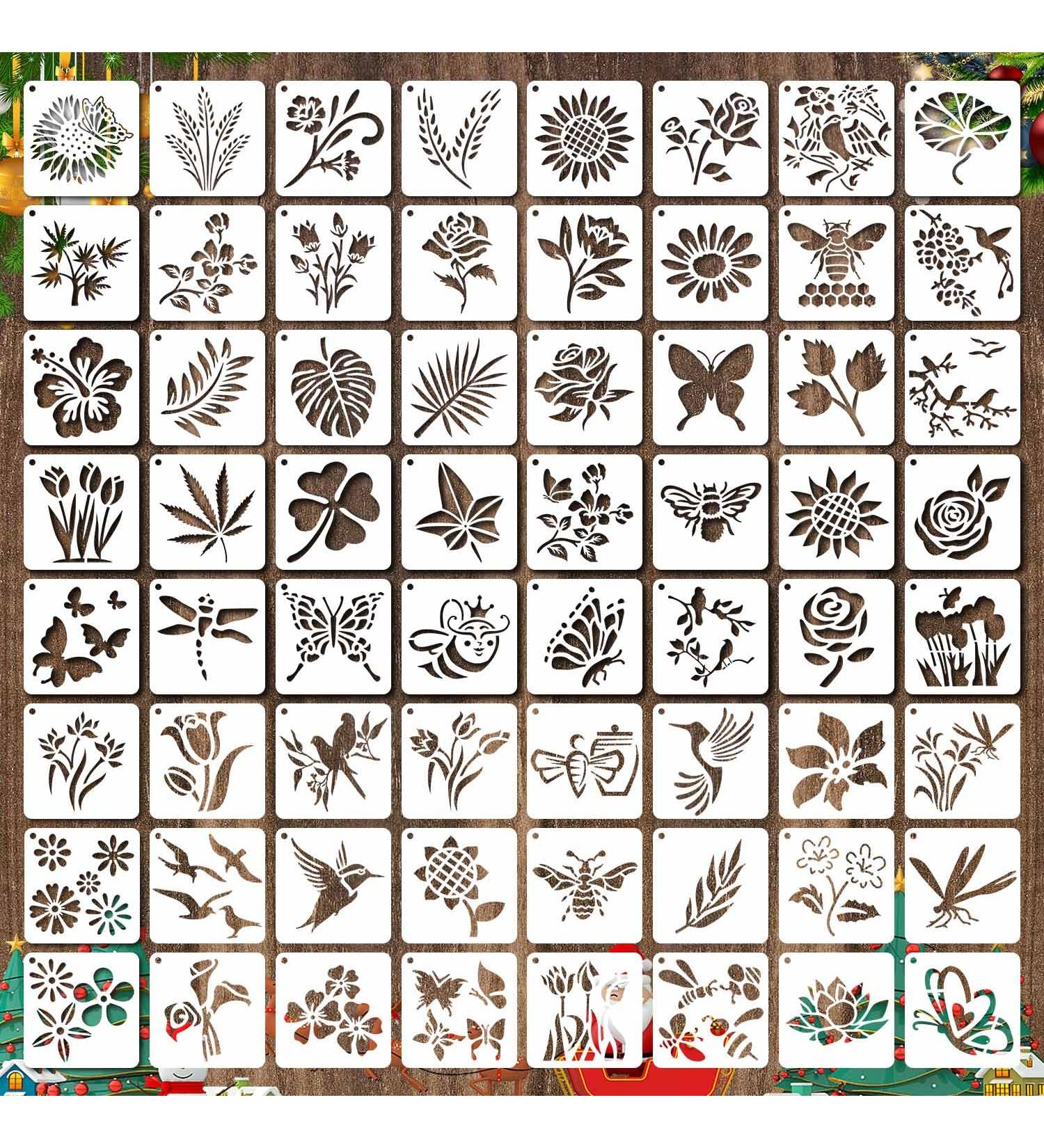 64 Piece Reusable Flower Plant Stencils for Painting on Various Surfaces - DIY Art and Craft Templates for Wood, Walls, Fabric, and More - Buy Online on GoSupps.com