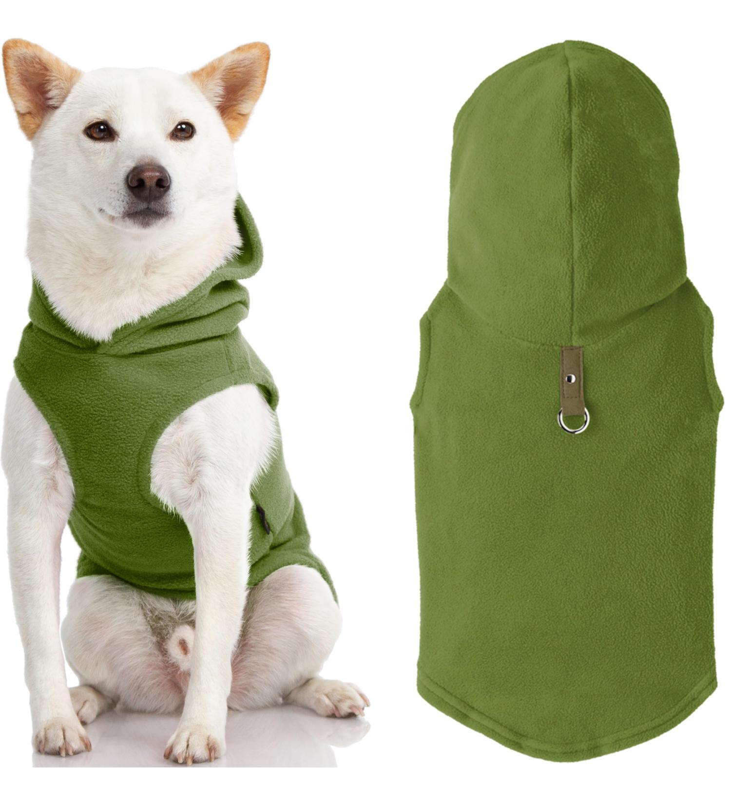 Gooby Fleece Vest with Hood for Small Dogs Large Green Fleece Jacket with Leash Ring - Buy Online on GoSupps.com