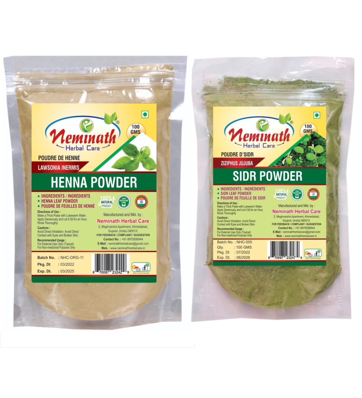 (Henna Powder + Sidr Powder) Natural Hair Care Powder (200 Grams) Each Pack 100 gm - Complete Hair Care Combo Pack of 2 (Only For External Use)