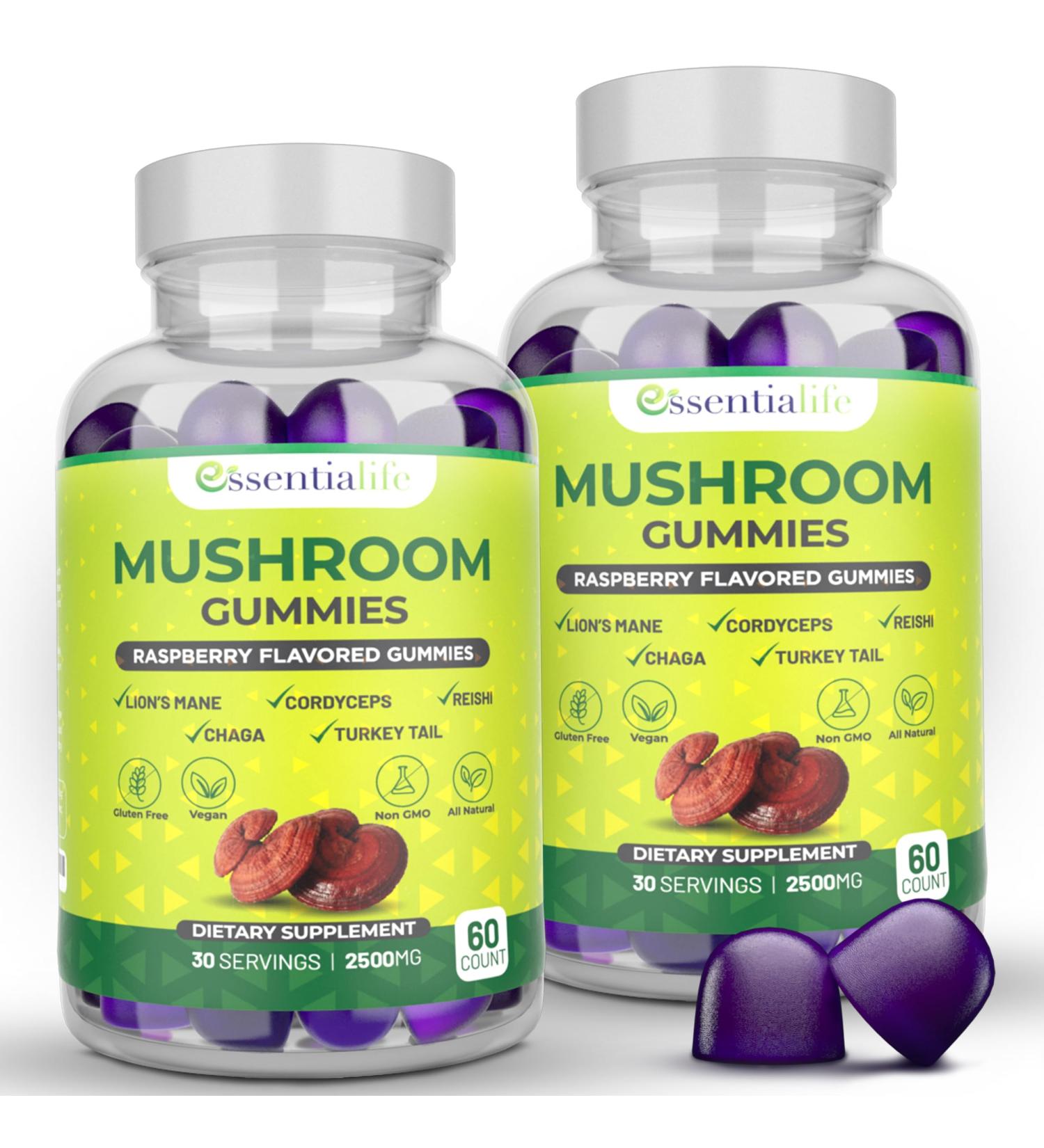 Mushroom Gummies Lions Mane Supplement Mushroom Supplement with Lions Mane Turkey Tail Cordyceps Reishi Chaga Extract | Brain Health and Immune Support Gummies 120 Count 60 Count (Pack of 2) - Buy Online on GoSupps.com