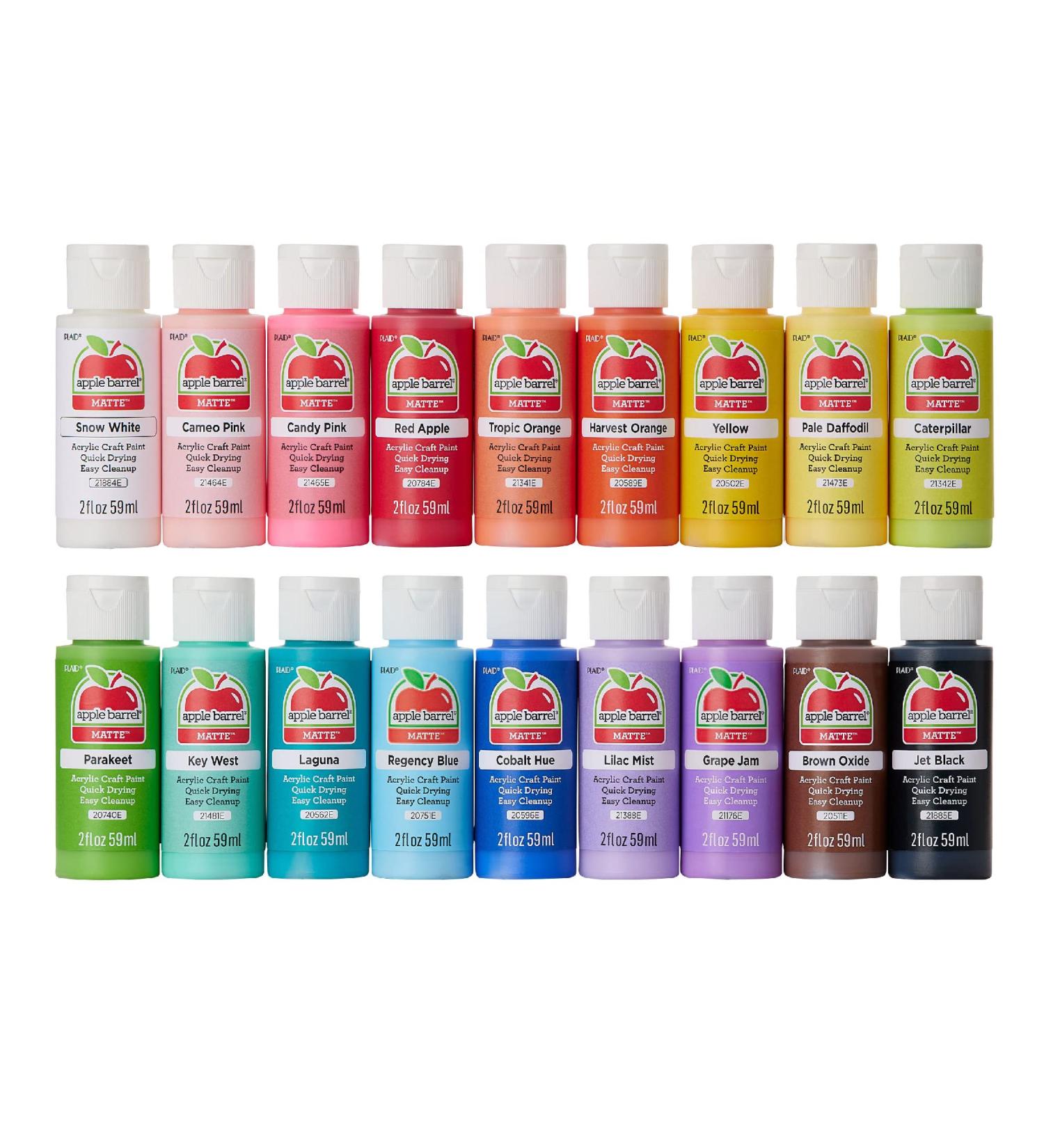 Apple Barrel Acrylic Paint Set - 18 Assorted Matte Colors, 2 fl oz/59 ml each - Arts & Crafts DIY Supplies for Kids & Adults - Buy Online on GoSupps.com