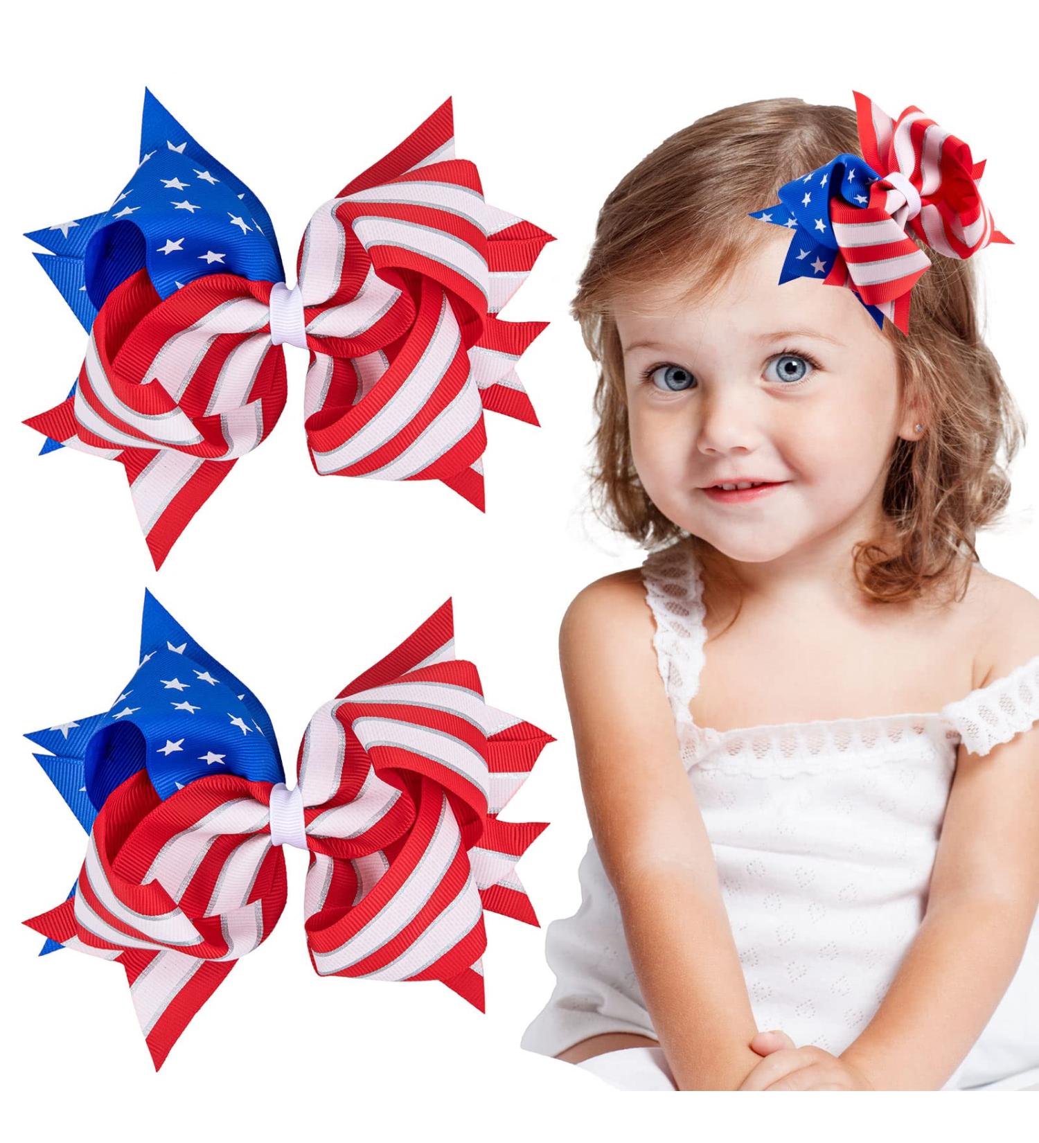 Whaline Jumbo 4th of July Bow Hair Clips - American Flag Barrette for Girls and Women - Patriotic Stars and Stripes Hair Accessories - Independence Day Memorial Day - 2Pcs - Buy Online on GoSupps.com