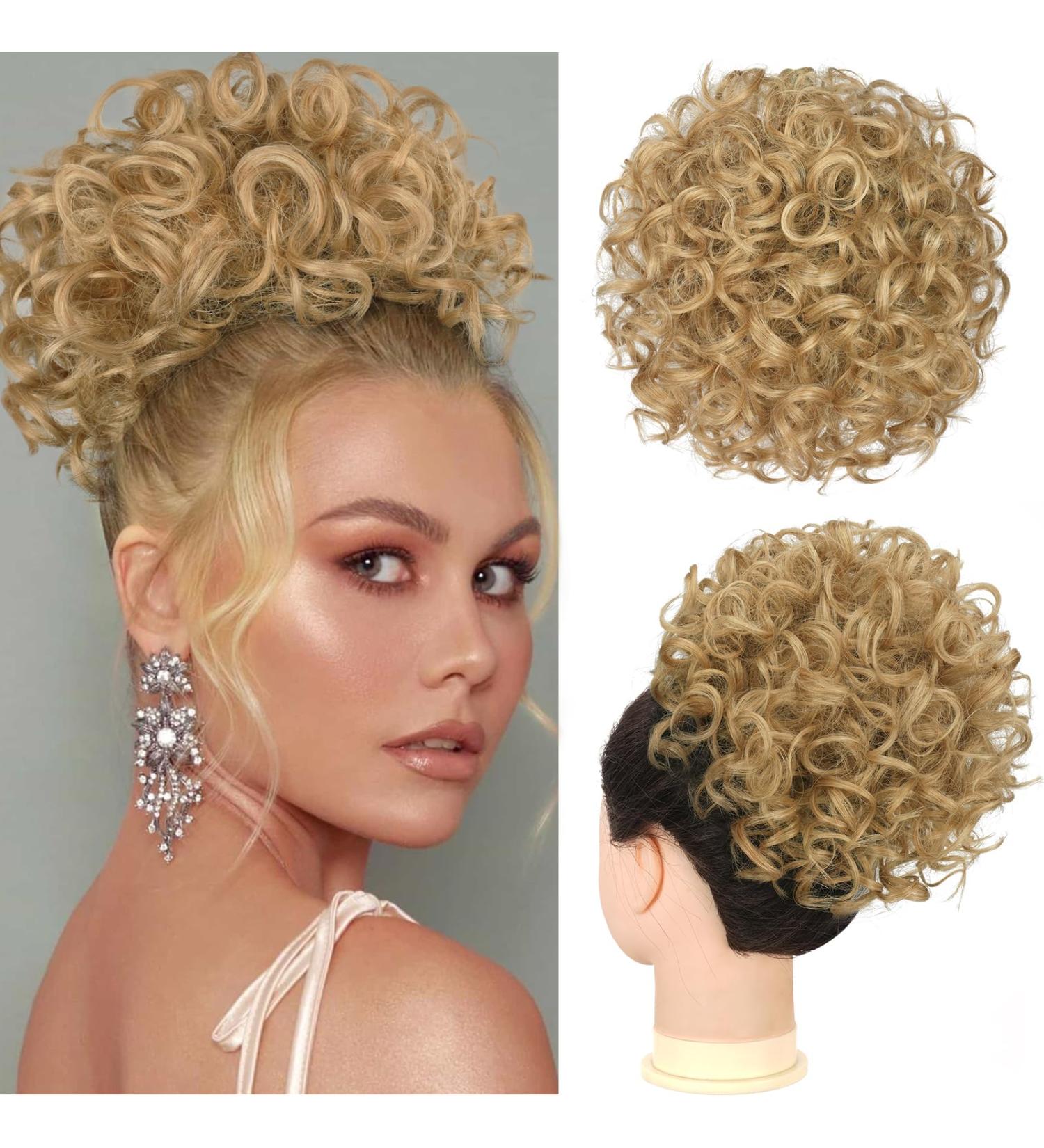 RUWISS Messy Bun Short Curly Drawstring Ponytail Extension - Light Golden Blonde - Buy Online on GoSupps.com