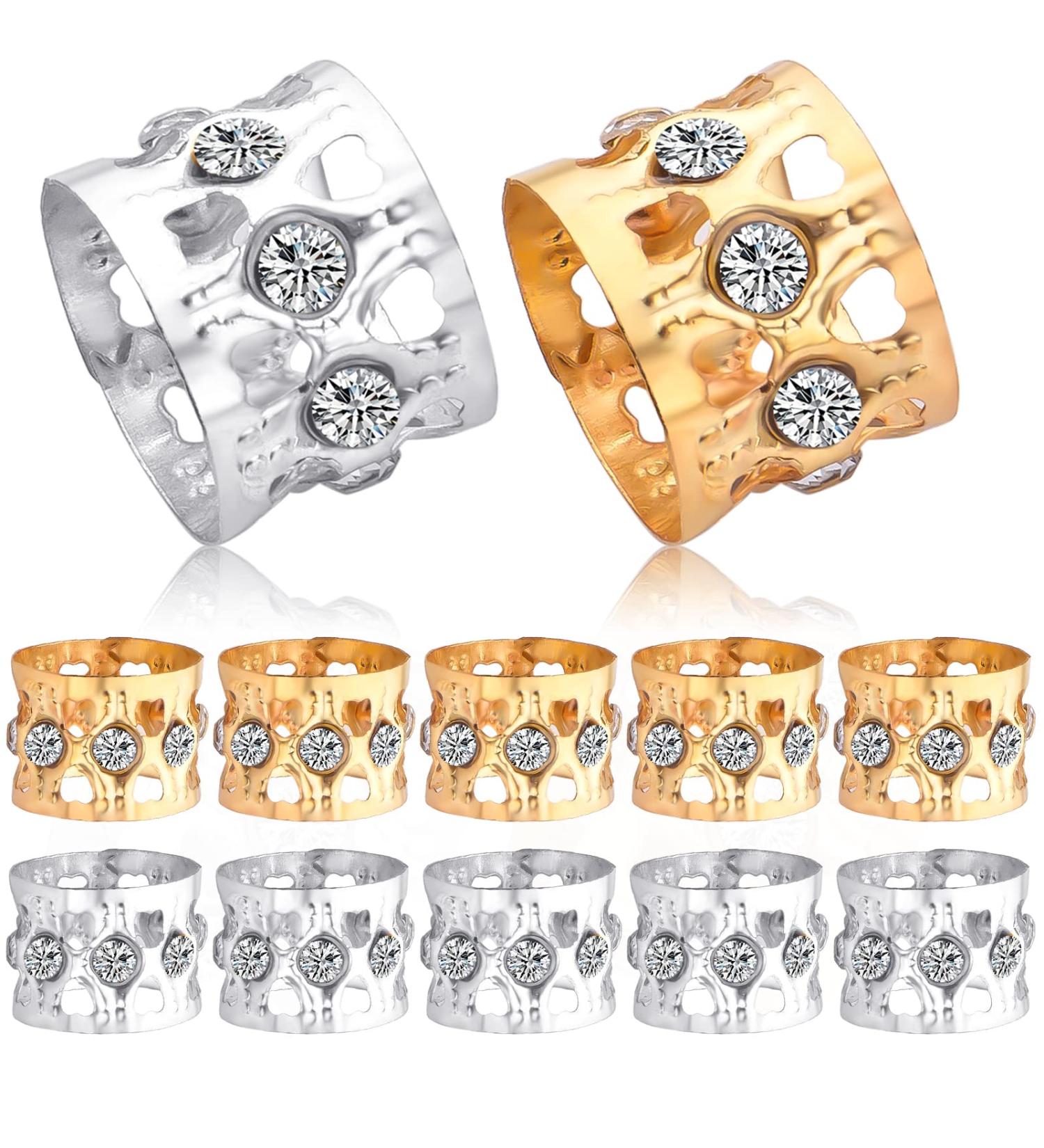 50pcs Rhinestone Dreadlocks Beads Hair Ring Decoration Braiding Hair Braid Cuff Clip Hollow Heart Tube Beads Accessory Golden Silver - Buy Online on GoSupps.com