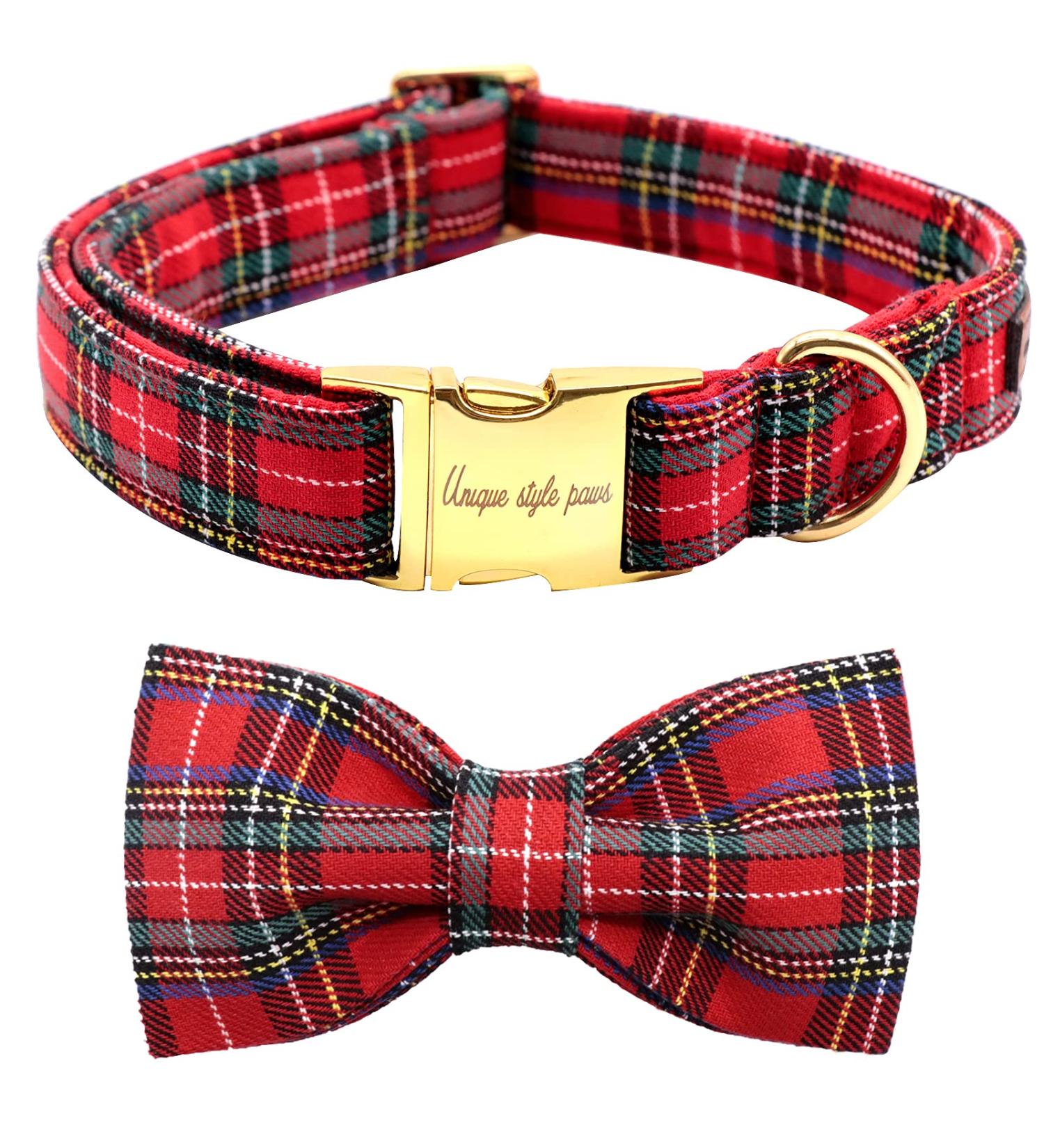 unique style paws Christmas Plaid Dog Collar with Bowtie Durable Adjustable Dog Collars Bow Dog Collar for Small Girl or Boy Dogs S Scottish red - Buy Online on GoSupps.com