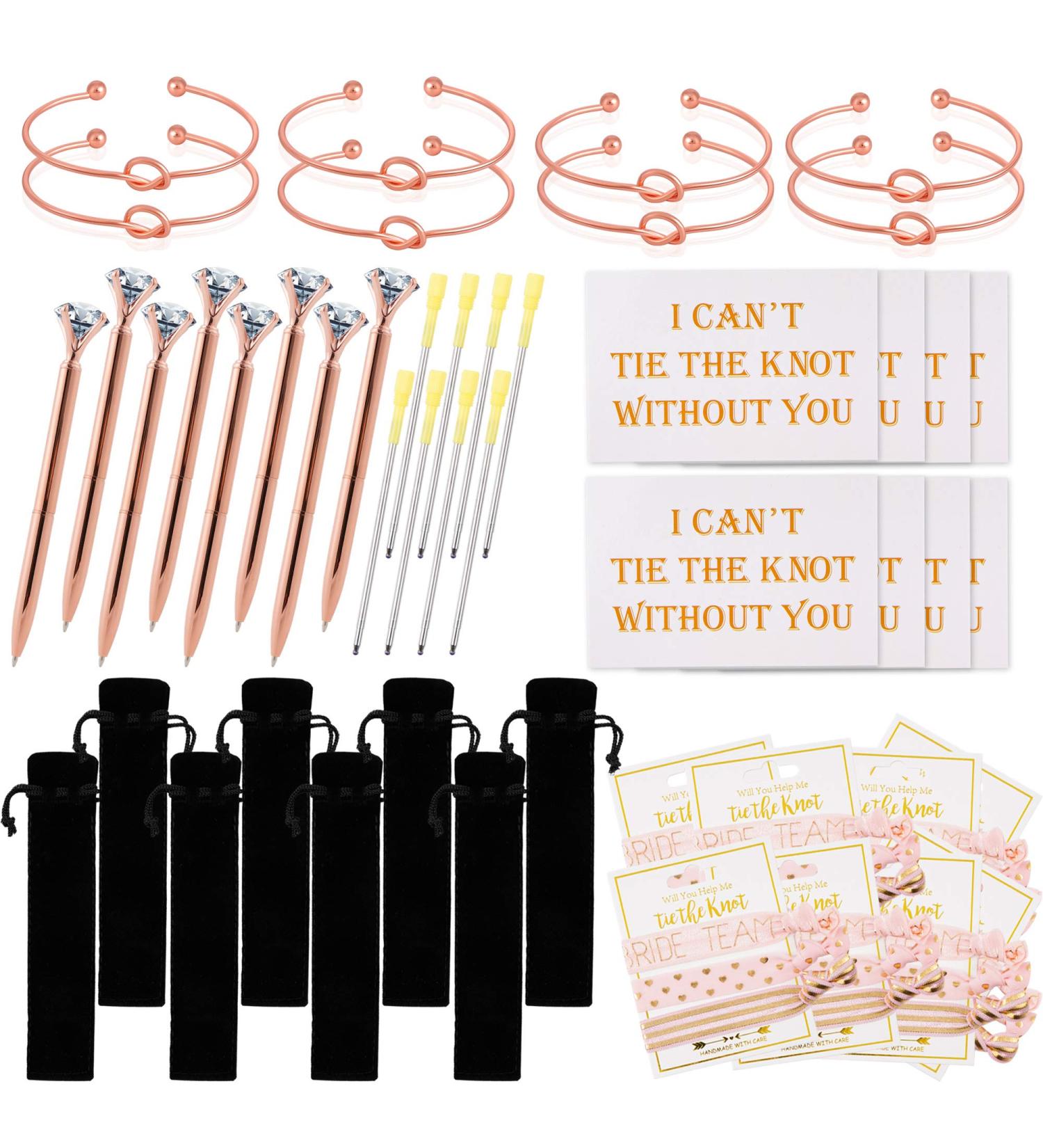 64pcs Bridesmaid Proposal Accessories: Hair Ties, Bracelets, Cards, Diamond Pens, and Pen Bag Set - Buy Online on GoSupps.com