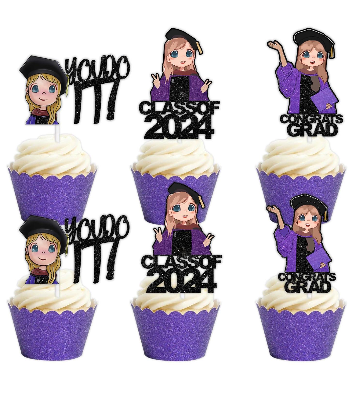 18pcs Glitter Dessert Cupcake Topper Cheer to Worldwide Popular Female Singer Graduation Theme Decor Pick for Fan Happy Congratulations Folklore Music Birthday Party Decorations Supplies - Buy Online on GoSupps.com