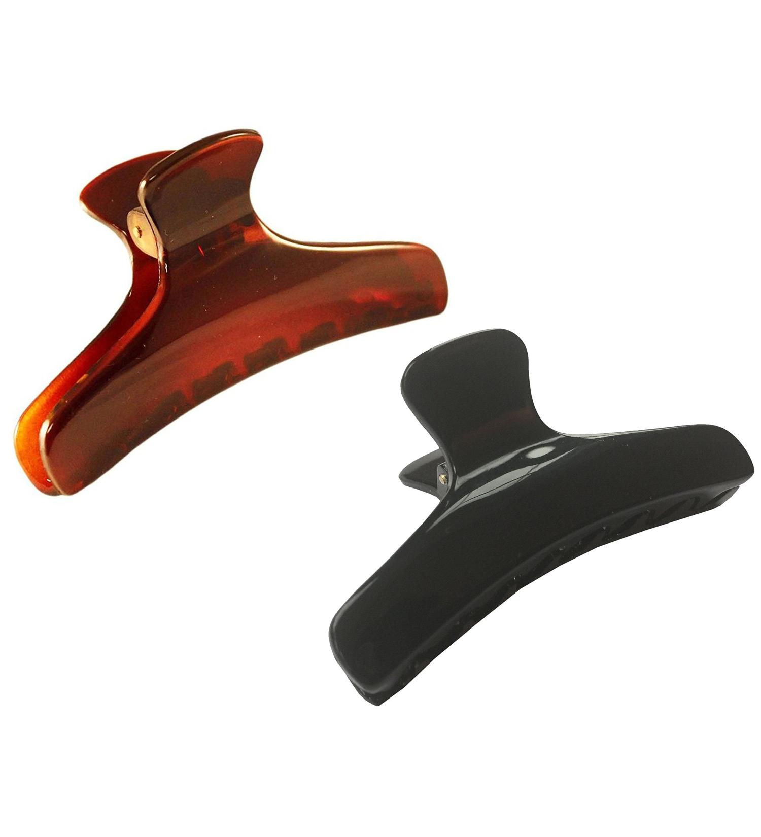 Parcelona French Salon Style Small Tortoise Shell Hair Claw Clip Set - Brown/Black (2 Pack) - Buy Online on GoSupps.com