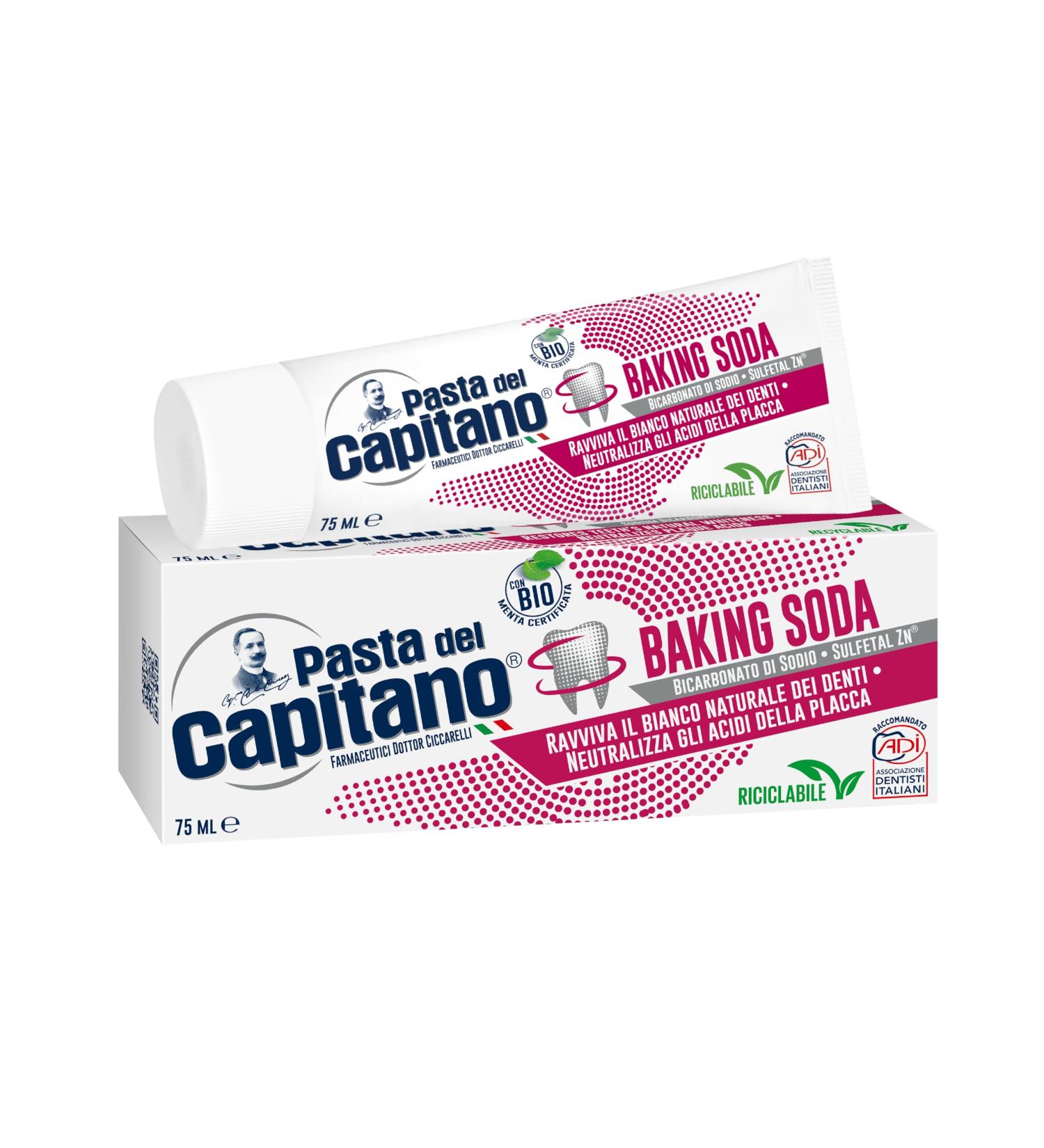 Organic Pasta del Capitano Toothpaste with Baking Powder - Natural Teeth Whitening & Plaque Neutralization - 100% Made in Italy - 75 ml Tube - Buy Online on GoSupps.com