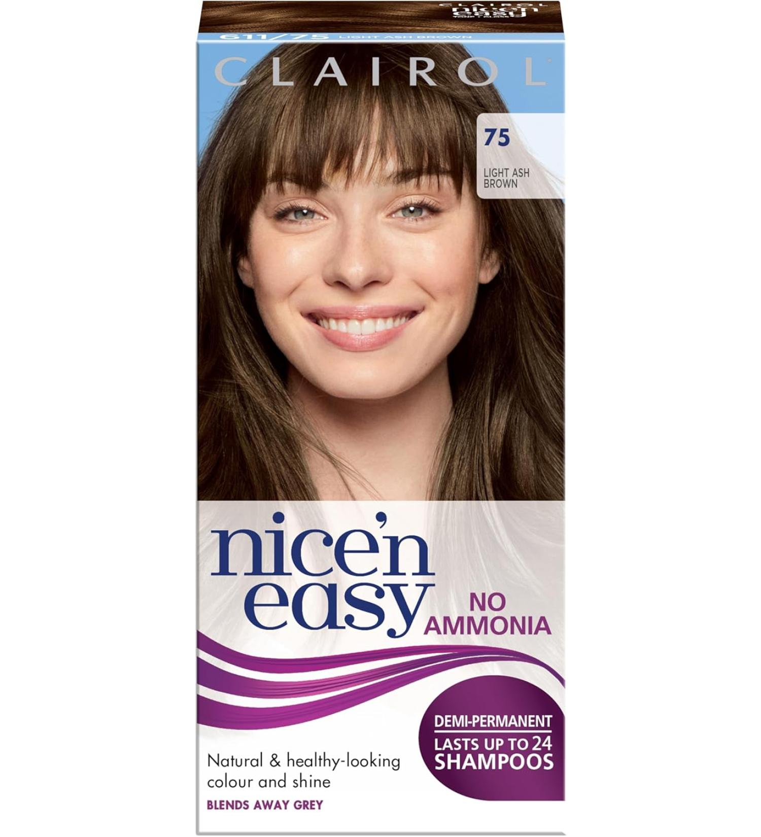 Clairol Nice'n Easy No Ammonia Hair Dye 75 Light Ash Brown 1 Count (Pack of 1) - Buy Online on GoSupps.com