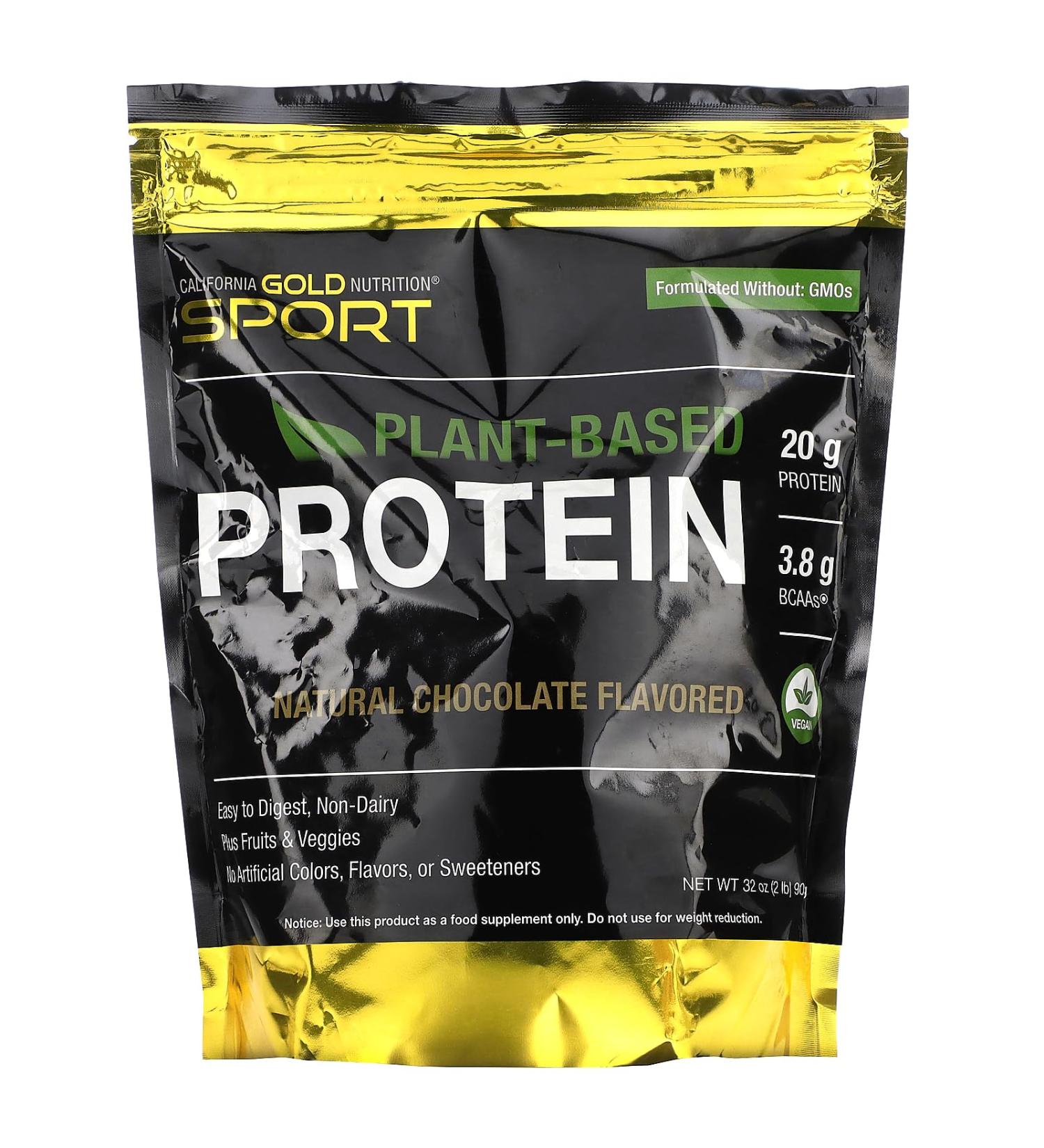 California Gold Nutrition Sport Plant-Based Protein - Chocolate Flavor 2 lb (907 g) - High-Quality Vegan Protein for Muscle Recovery & Energy - Buy Online on GoSupps.com
