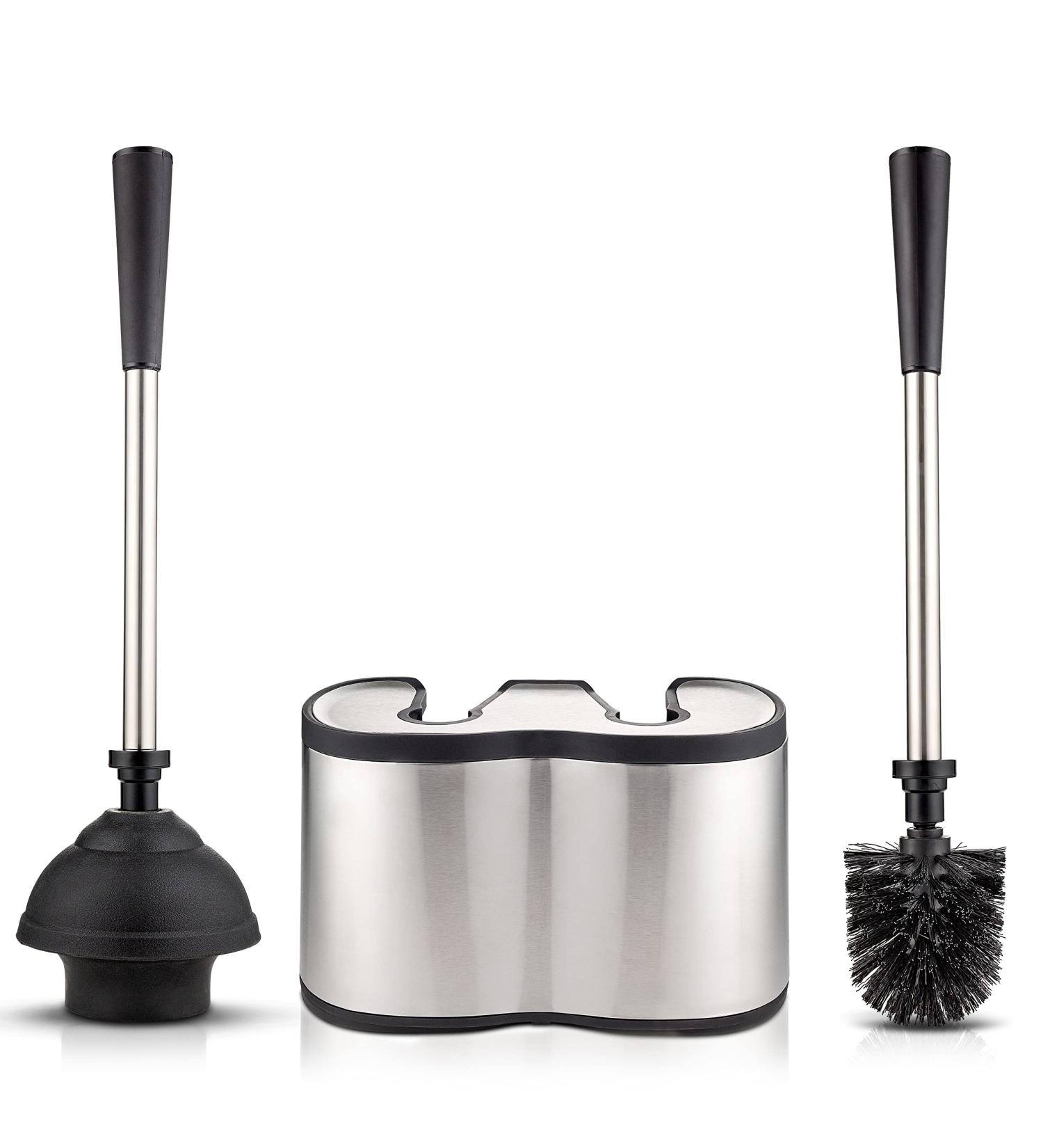 Umien Stainless Steel Toilet Brush and Plunger Set with Freestanding Canister - Modern Bathroom Cleaning Combo - Buy Online on GoSupps.com