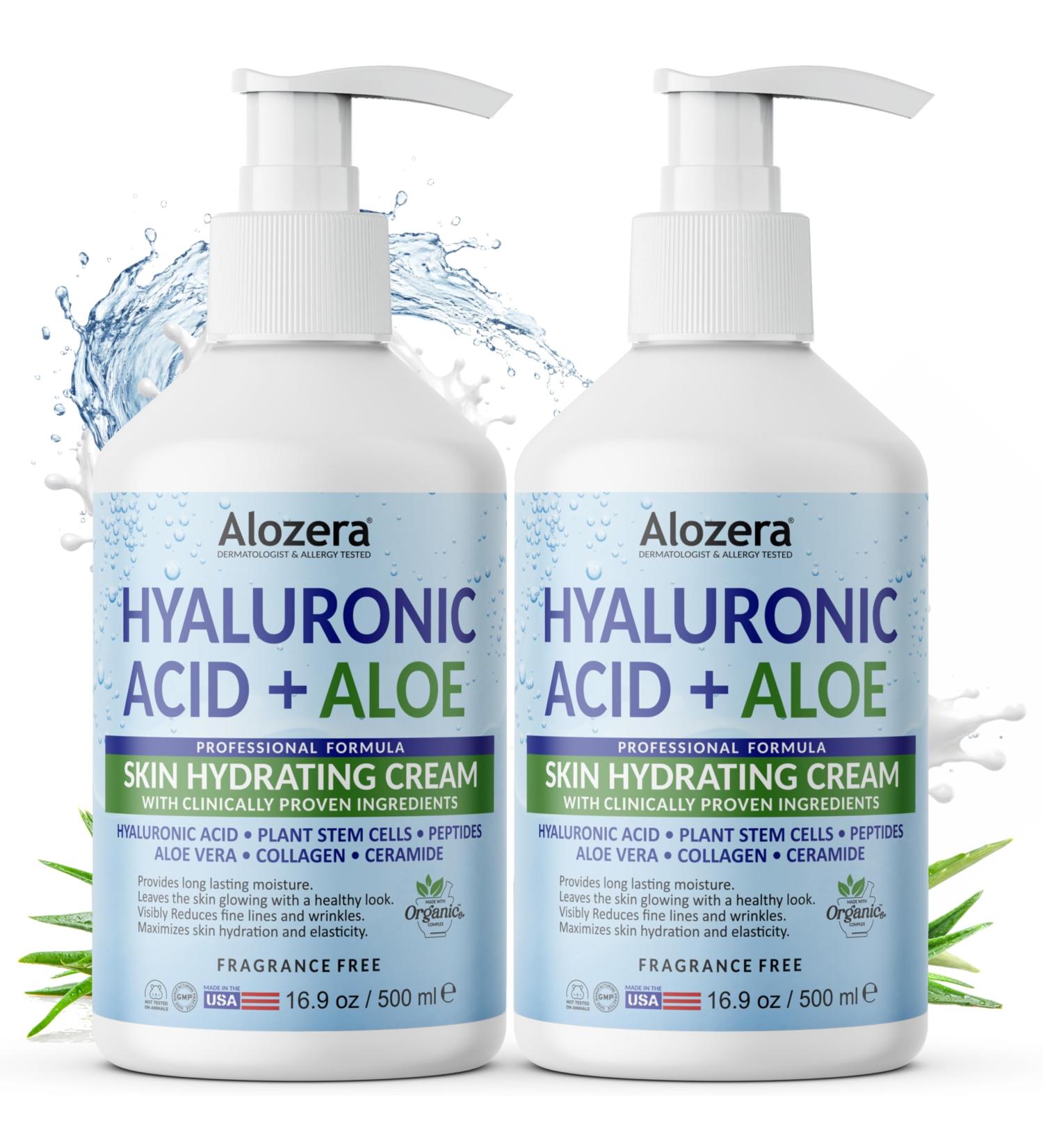 Alozera Hyaluronic Acid Body Lotion with Aloe & Stem Cells Daily Moisturizing Lotion for Dry Sensitive Skin Hydration Non-Greasy Lightweight Moisturizer Fragrance-Free 16.9 oz 2-Pack - Buy Online on GoSupps.com