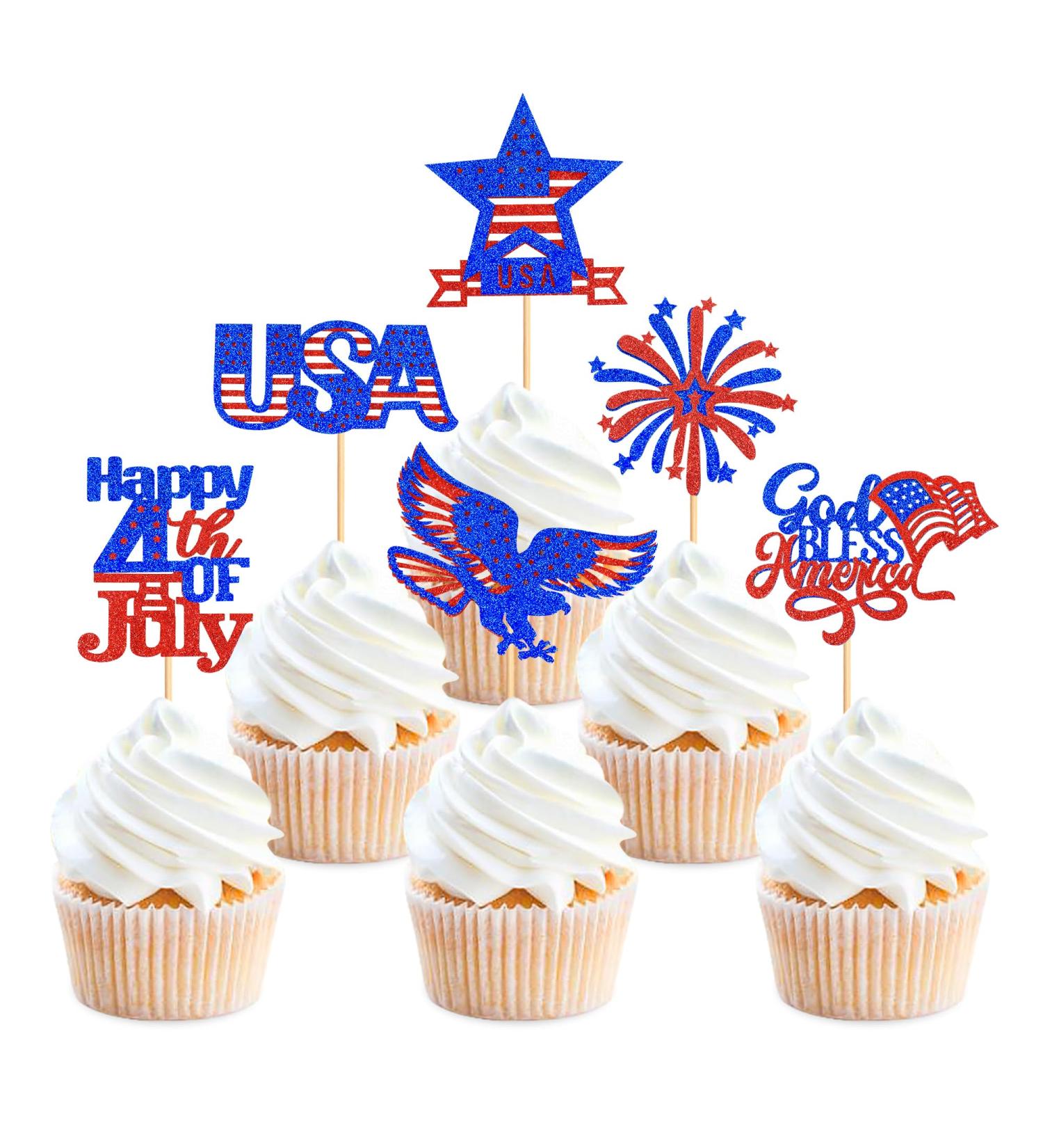 24 Pcs Independence Day Cupcake Toppers Glitter National Flag Cake Topper Picks Toothpick Toppers 4th of July Flag Day Photo Props for Patriotic Party Supplies (eagle-godbless-you) - Buy Online on GoSupps.com
