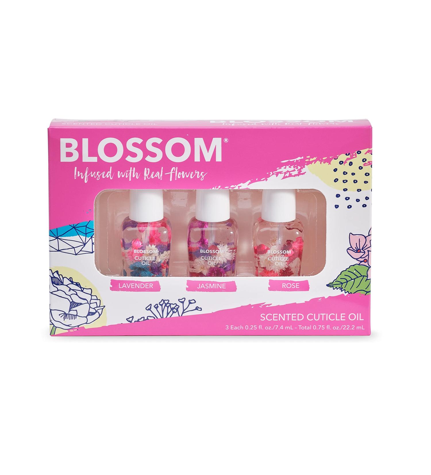 Blossom Hydrating Moisturizing Strengthening Scented Cuticle Oil Infused with Real Flowers Made in USA 0.75 fl. oz 3 pack Lavender/Jasmine/Rose Lavender/Jasmine/Rose 0.25 Fl Oz (Pack of 3)