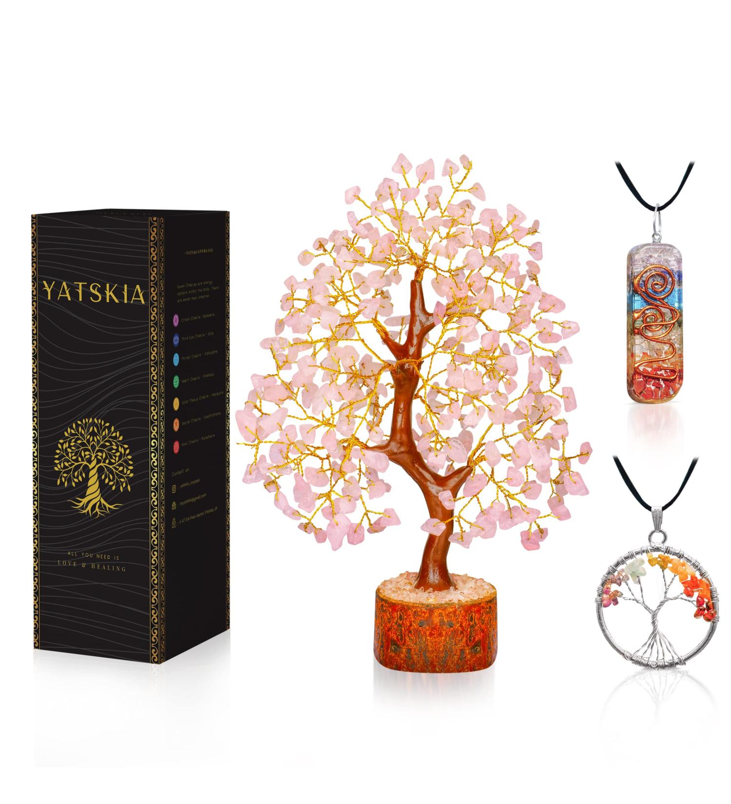 Rose Quartz Tree - Spiritual Gifts - Crystal Tree - Quartz Crystal - Housewarming Gifts for Women - Pink Room Decor - Tree of Life - Gemstones and Crystals - Meditation Accessories - Gemstone Tree Rose Quartz Golden Wire