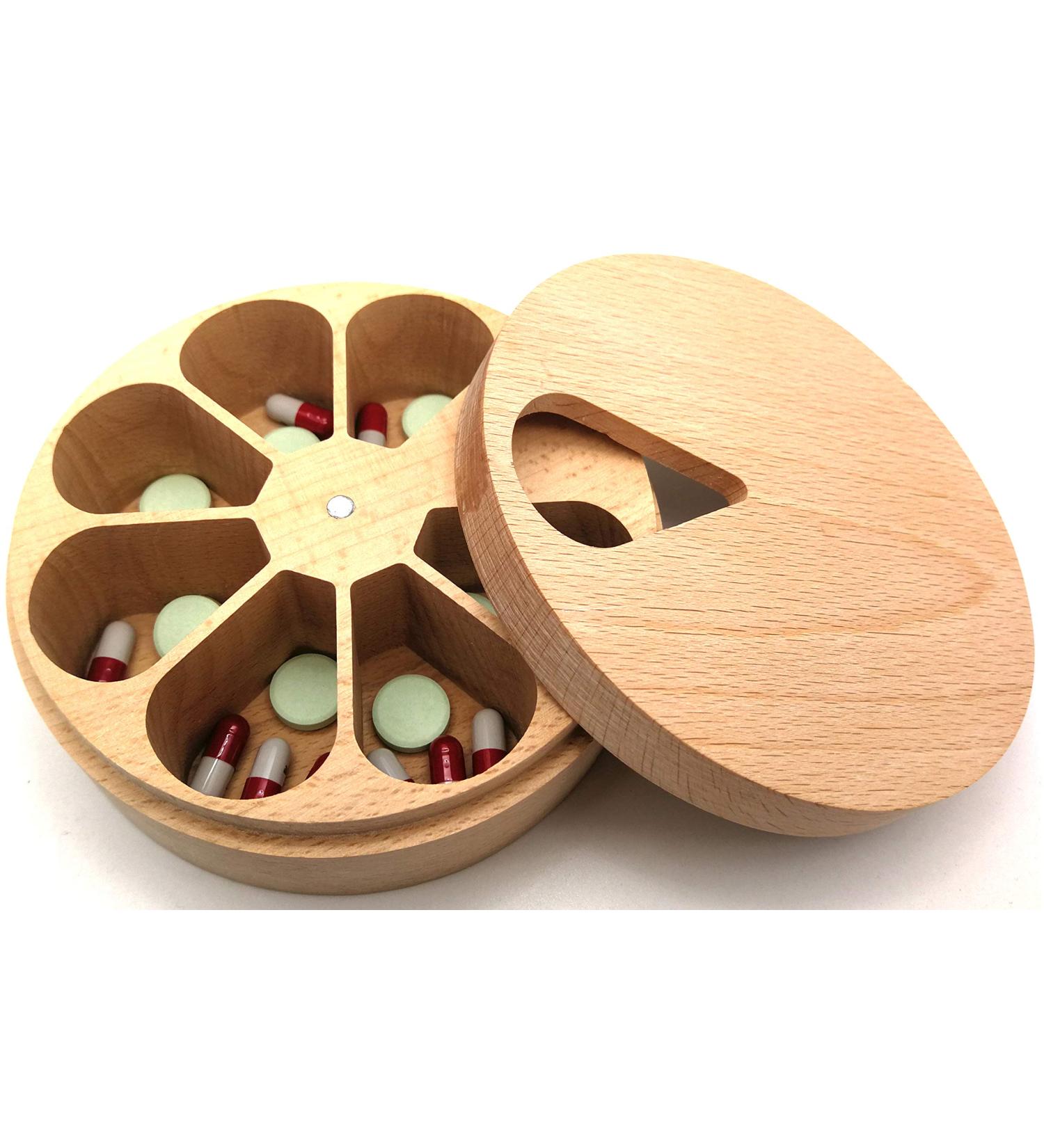 Fashciaga Wood Daily Weekly Pill Organizer & Storage Box (Beech) - Organize Vitamins, Medicines, Spices, Jewelry & More! - Buy Online on GoSupps.com