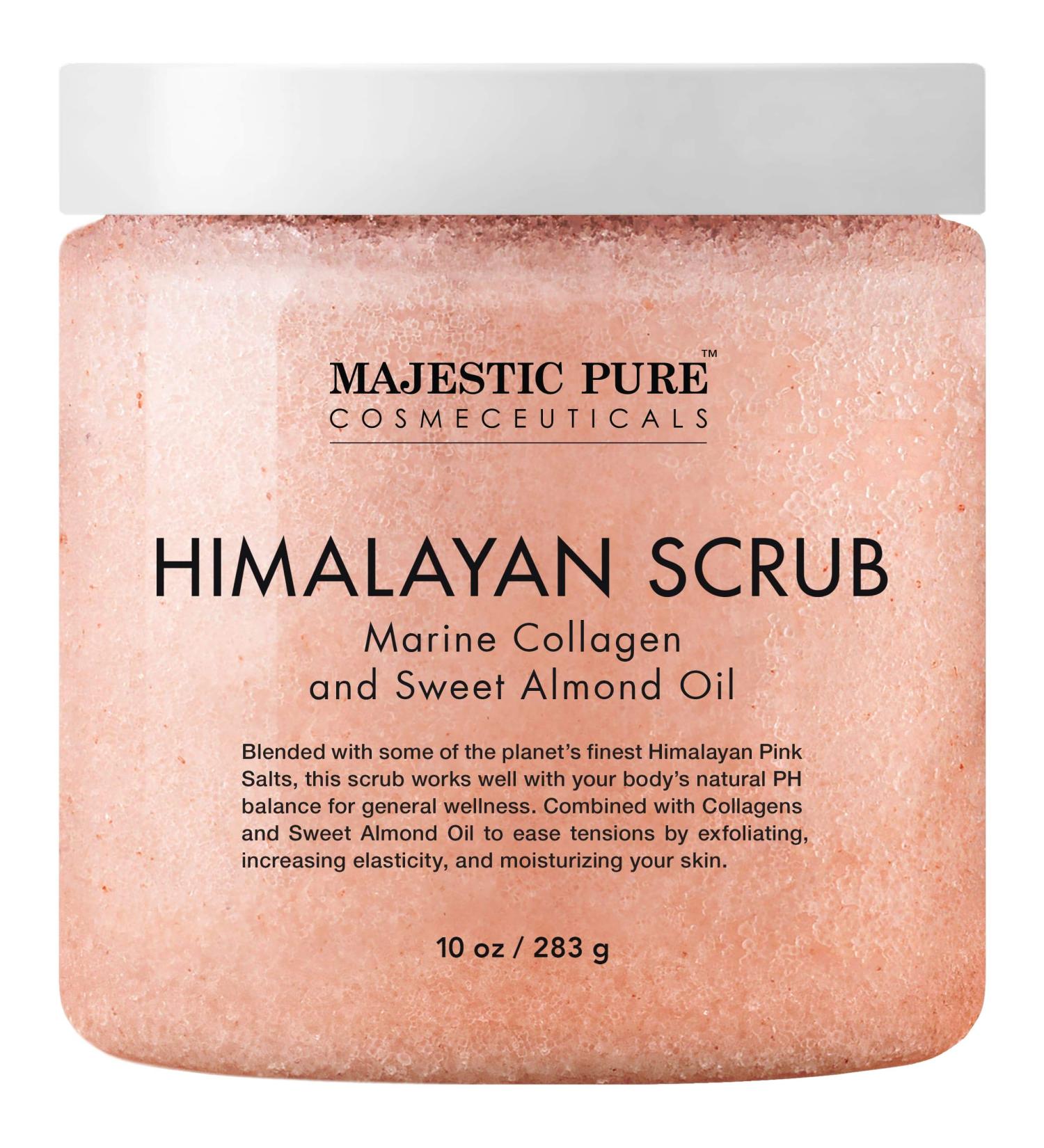 Majestic Pure Himalayan Salt Body Scrub with Collagen & Sweet Almond Oil - Exfoliating & Moisturizing 10 oz - Buy Online on GoSupps.com