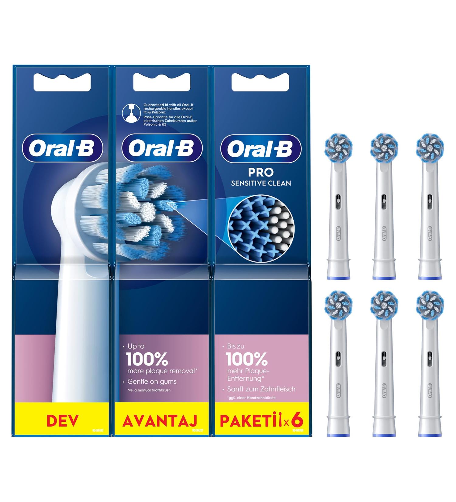 Oral-B Pro Sensitive Clean Electric Toothbrush Heads - X-Shaped Extra Soft Bristles for Gentle Plaque Removal - Pack of 6 - Buy Online on GoSupps.com