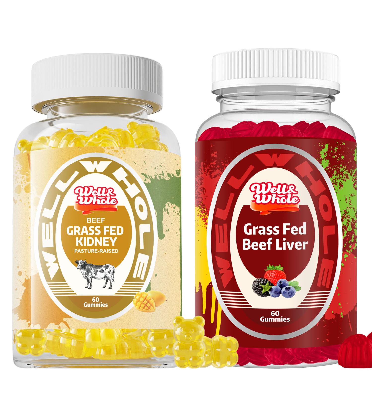 Well&Whole Grass Fed Beef Liver Gummies and Grass Fed Beef Kidney Gummies - Buy Online on GoSupps.com