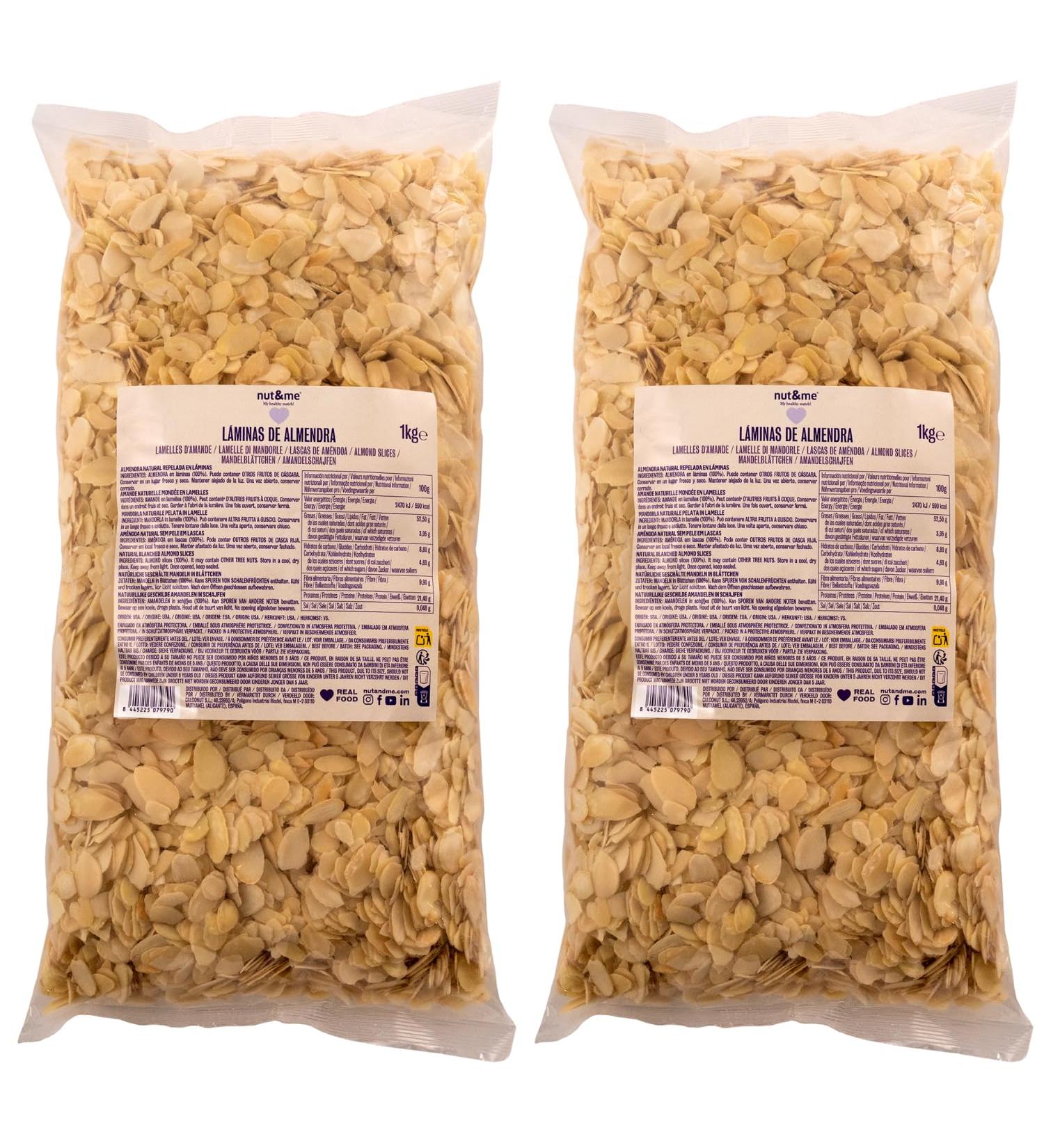 Amandes efil es 2 kg nut&me | Tranches d'amandes blanchies | Amandes crues | Sans additifs ni conservateurs | Sources de prot ines | Sans sel | Pack 2 x 1 kg Amandes efil es 2000 - Buy Online on GoSupps.com