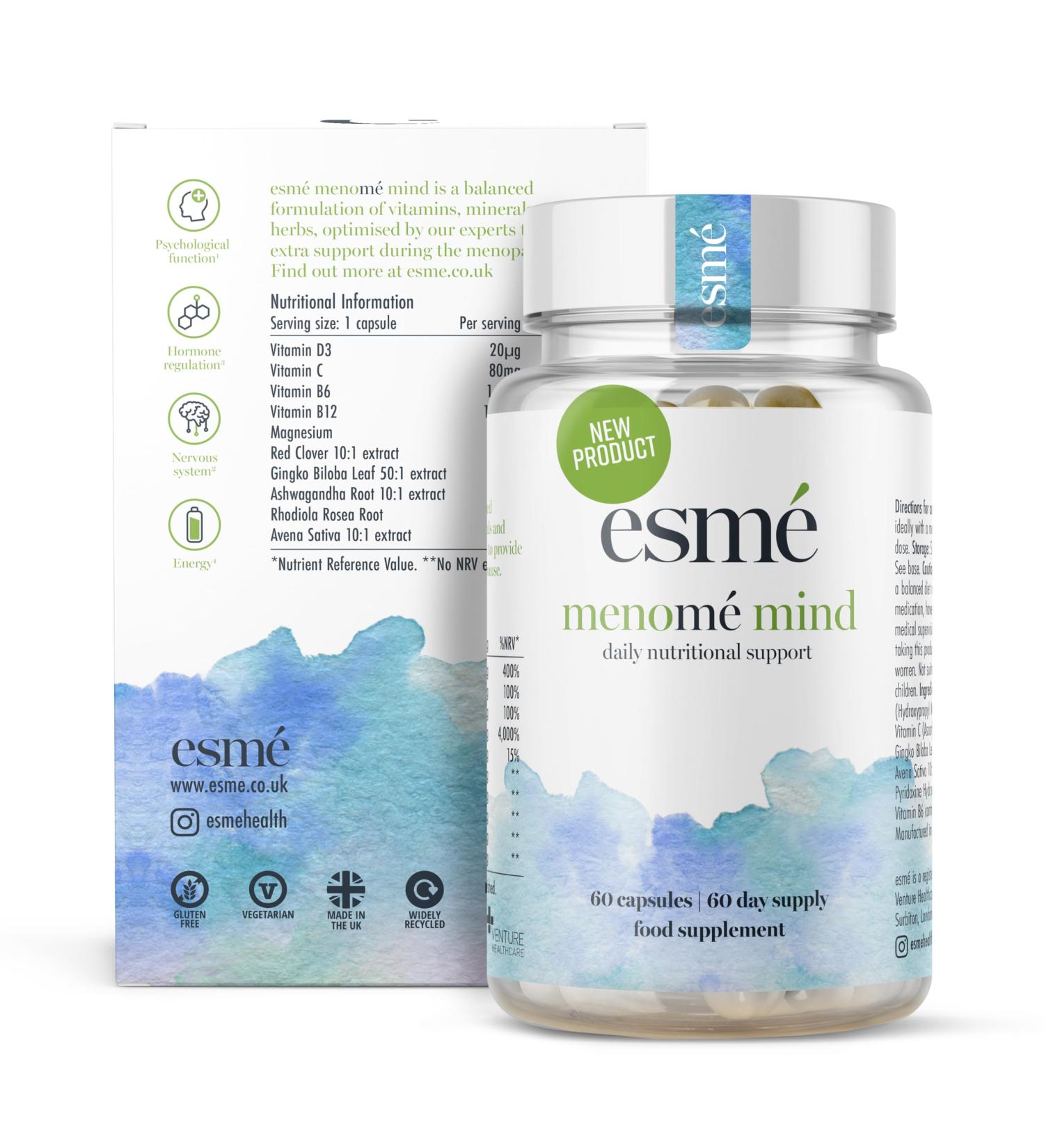 Buy esm menom Mind - Daily Nutritional Support for Menopause | 60 Capsules with Ashwagandha & Ginkgo Biloba | Two Month Supply - Shop Internationally - Buy Online on GoSupps.com