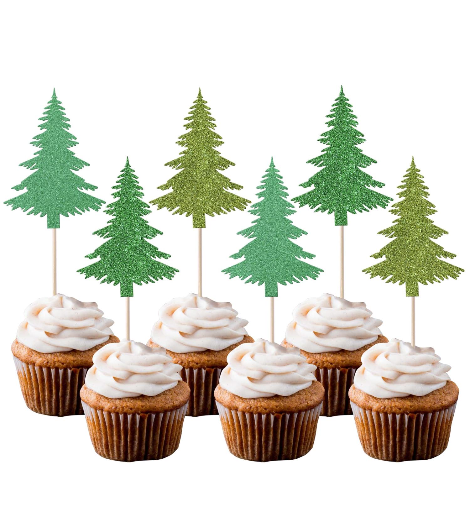 Rsstarxi 24 Pack Christmas Tree Cupcake Toppers Glitter Watercolor Assorted Xmas Green Christmas Cupcake Picks for Winter Holiday Baby Shower Birthday Christmas Party Cake Decorations Design 22 - Buy Online on GoSupps.com