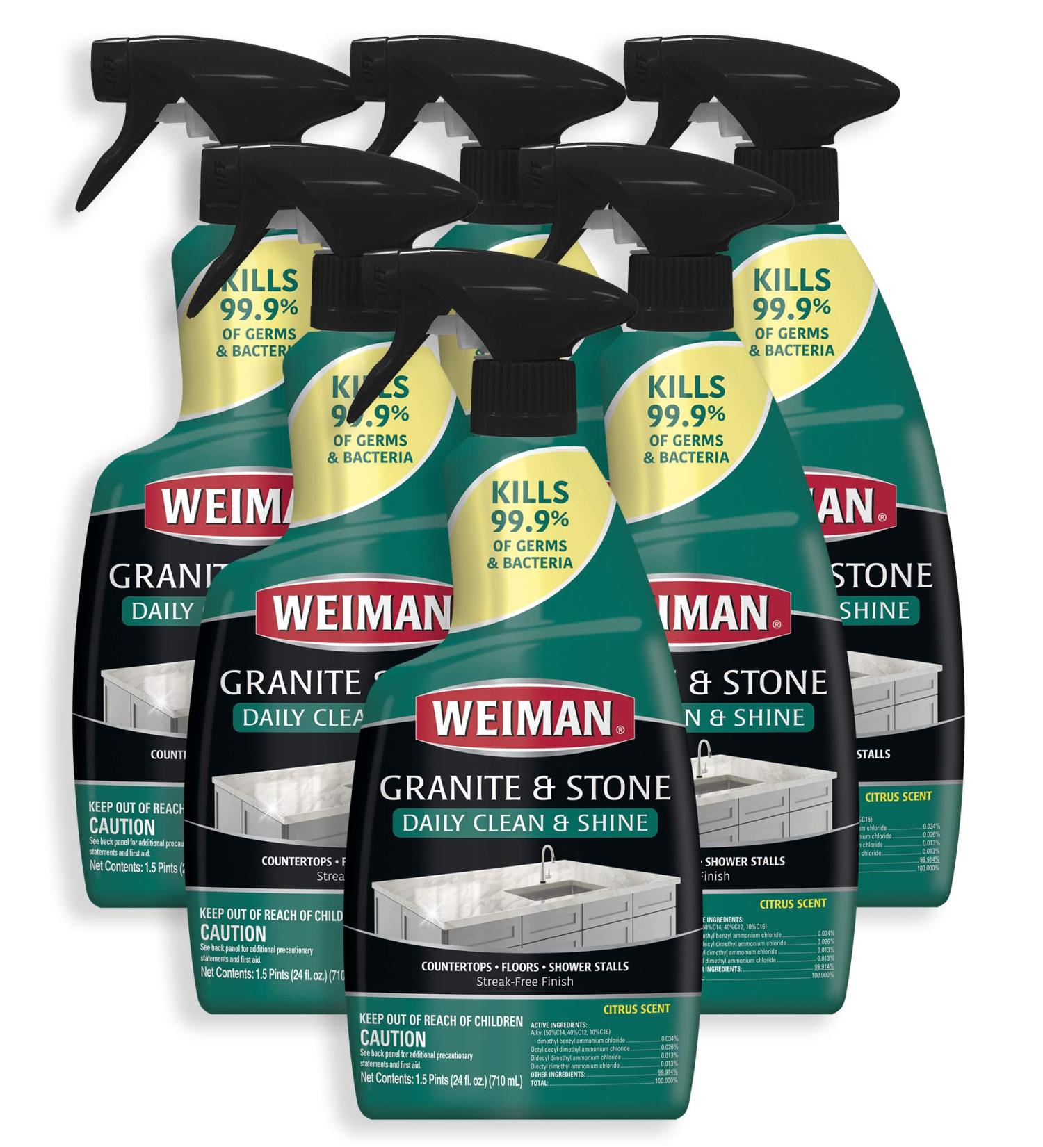 Weiman Granite Disinfectant Cleaner and Polish - 24oz 6 Pack for Granite, Marble, Quartz, Corian, Laminate Countertops - Buy Online on GoSupps.com