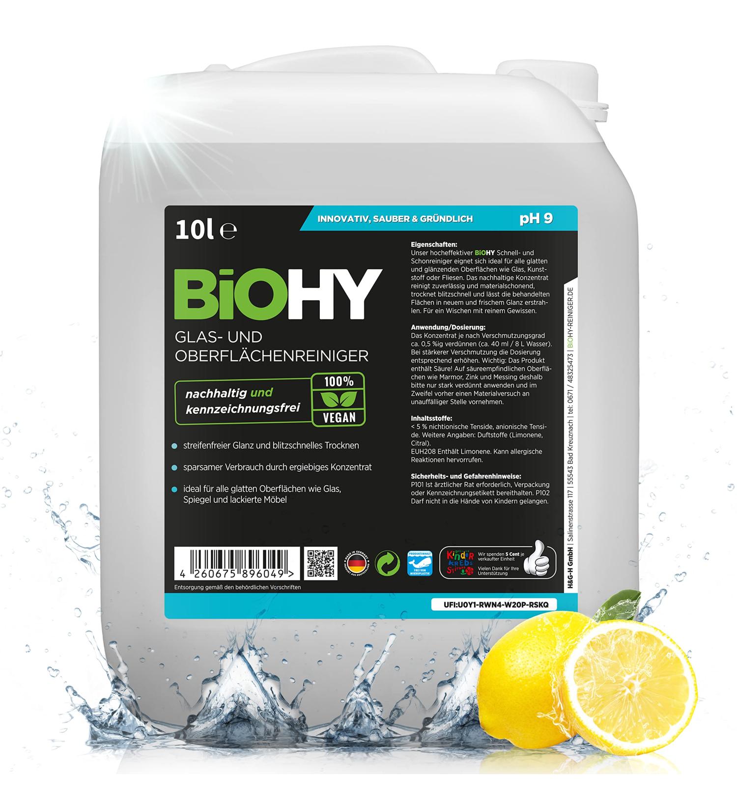Biohy Glass & Surface Cleaner 10L | Streak-Free Shine | Concentrate for Windows & Kitchen | Fat & Lime Remover | Ideal for Glass & Plastic - Buy Online on GoSupps.com