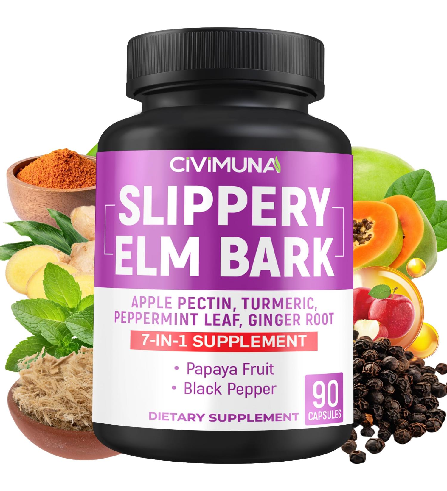 CIVIMUNA Slippery Elm Capsules with Slippery Elm Papaya Fruit Apple Pectin - 90 Capsules for 3 Months Supply - Buy Online on GoSupps.com