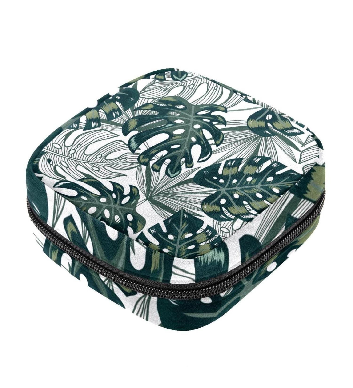 Menstrual Pad Bag with Zipper - Stylish Ladies Napkin Pouch & Tampons Collection Bag (Monstera Leaves) - Ideal for Women & Girls | International Shipping - Buy Online on GoSupps.com