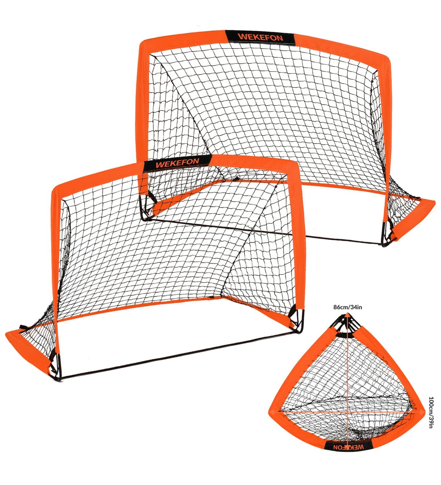 WEKEFON Set of 2 Portable 3.6'x2.7' Soccer Goals with Carry Bag - Foldable Pop Up Net for Kids and Youth Soccer Practice in Orange - Buy Online on GoSupps.com