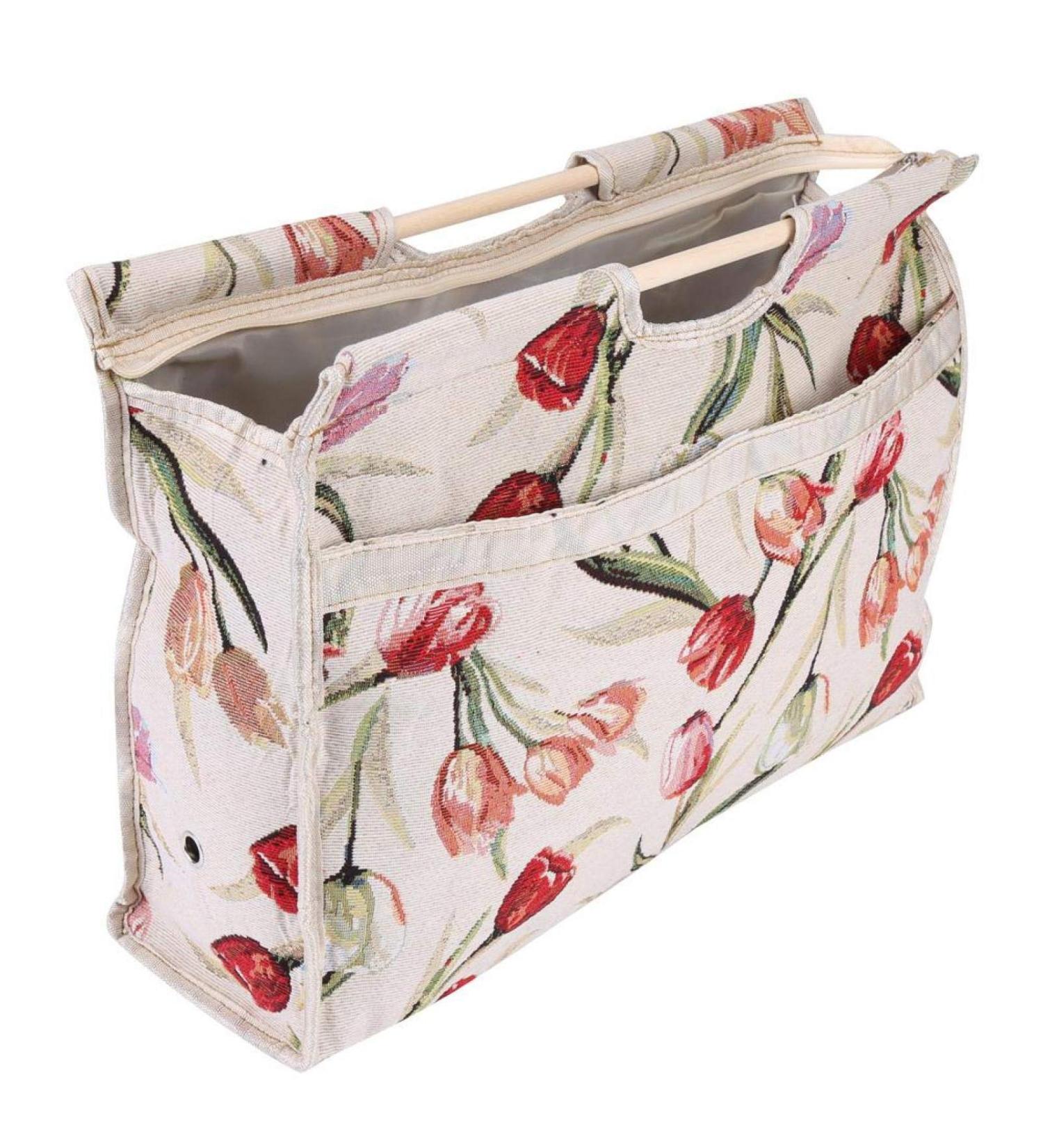 Woven Fabric Storage Bag with Handle for Knitting Needles & Sewing Tools - Red Flower Design - Buy Online on GoSupps.com