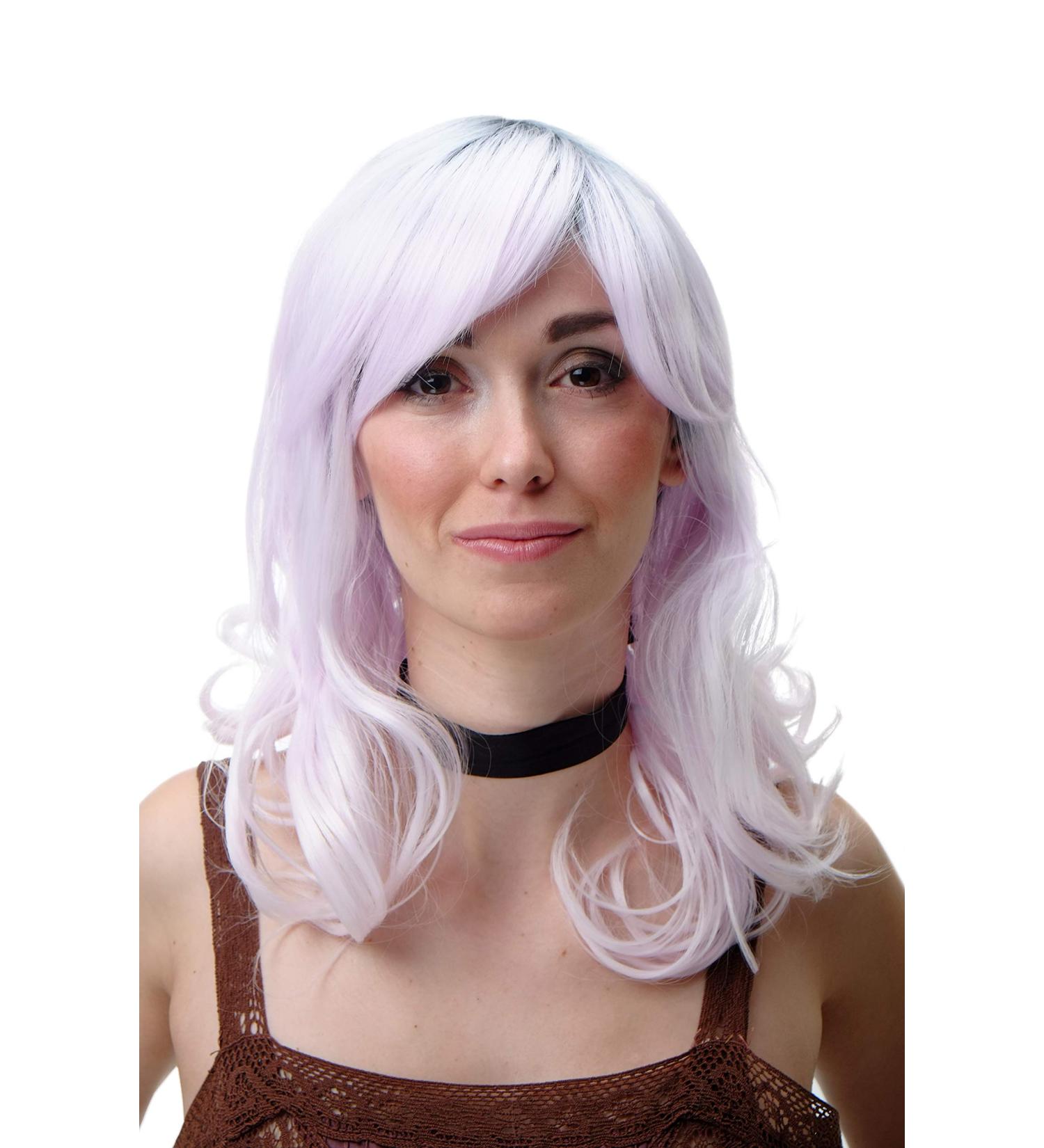 WIG ME UP YZF-7325-1001 | Ladies Pink-Gray Curly Wig for Cosplay | Medium Length Dark Grey & Light Pink Hair - Buy Online on GoSupps.com