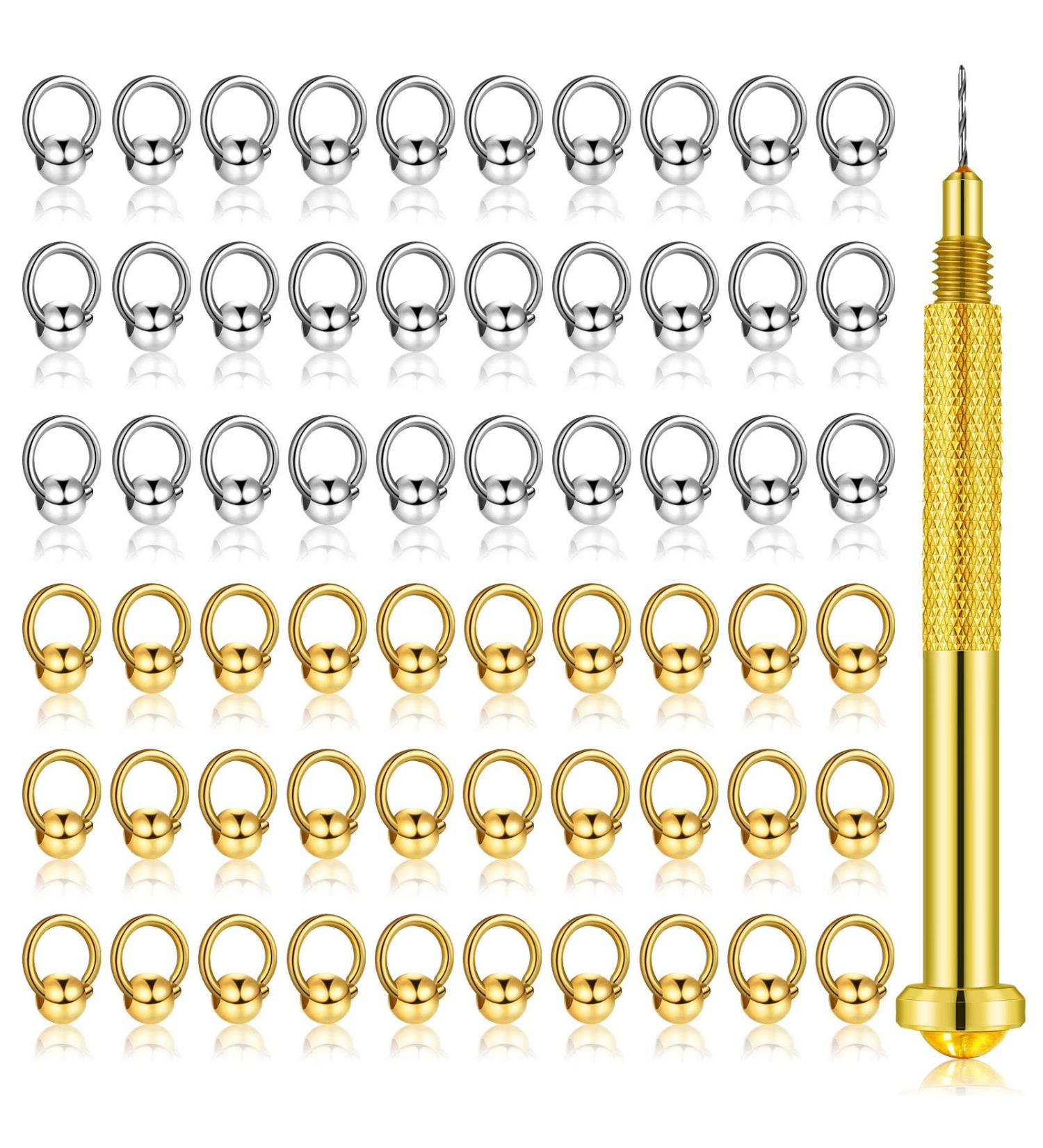 Dangle Nail Piercing Charms Set - 61 Pieces for Nail Art with Hand Drill and Beaded Rings - Acrylic, Gels and Decorations - Gold & Silver - Buy Online on GoSupps.com