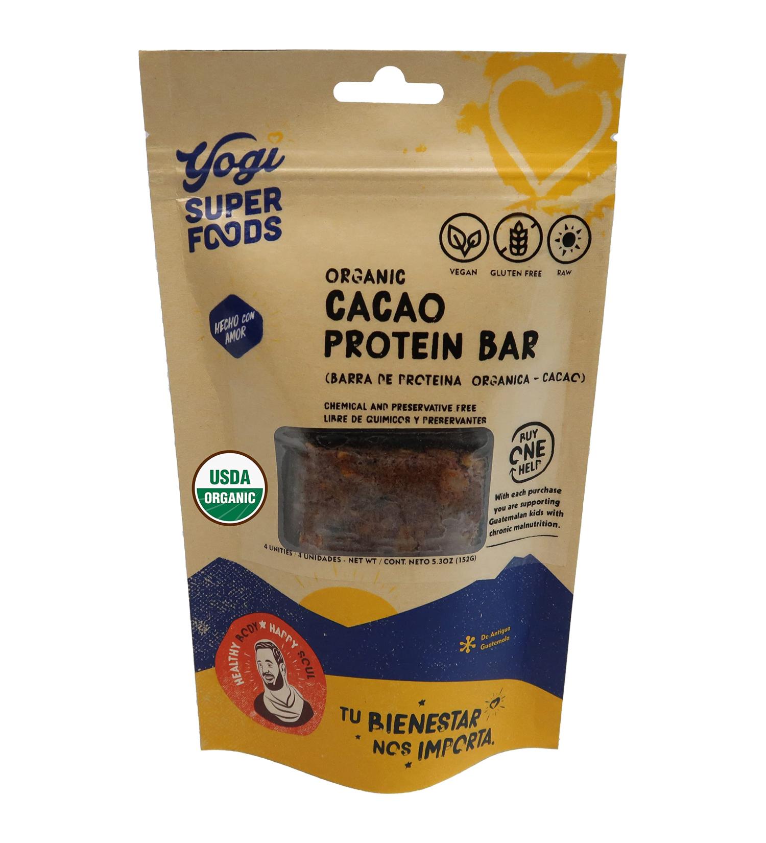 Yogi Super Foods Cacao Protein Bars - Organic Vegan Gluten Free Low Glycemic Snack - Healthy Energy Superfood (4 Bars 5oz - Buy Online on GoSupps.com